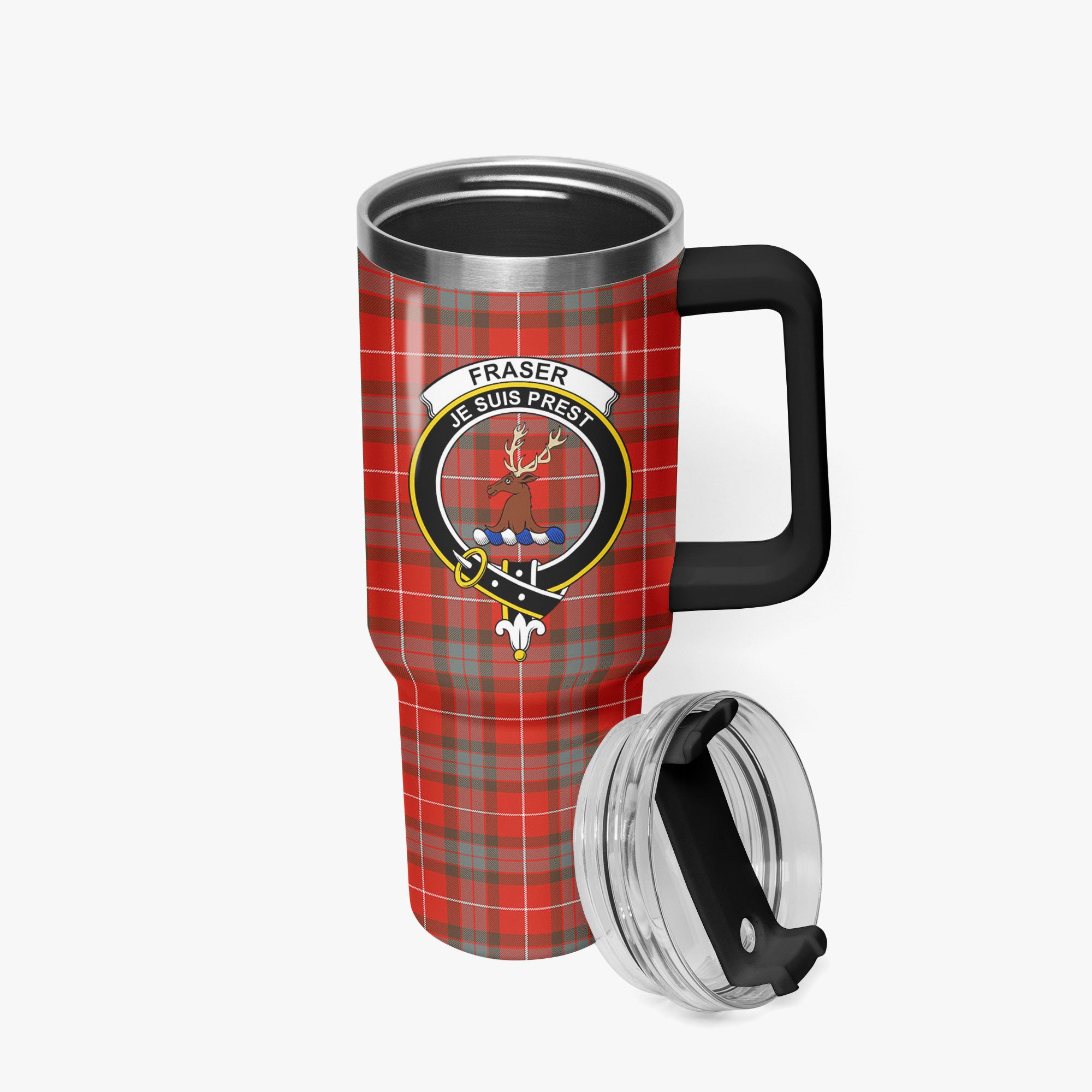 Fraser (of Lovat) Weathered Tartan Crest 40 oz Insulated Tumbler with Handle