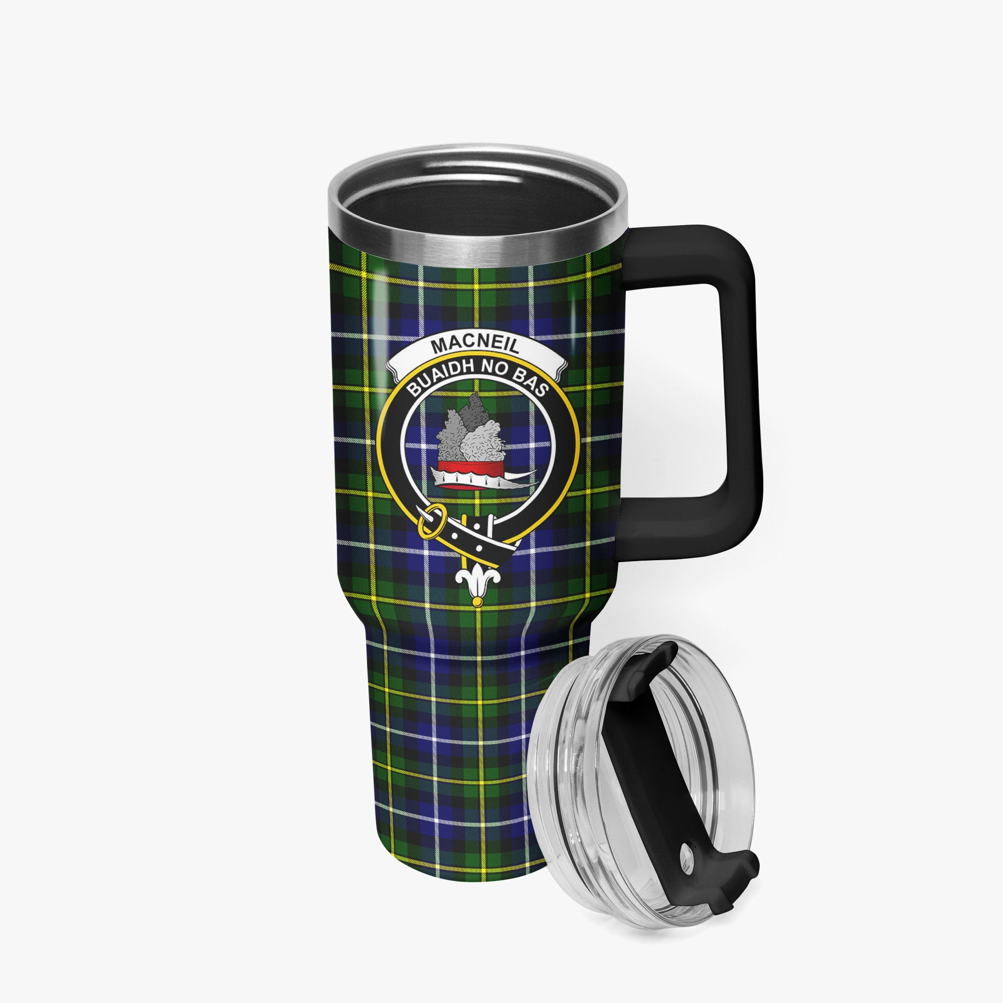 MacNeil of Barra Modern Tartan Crest 40 oz Insulated Tumbler with Handle