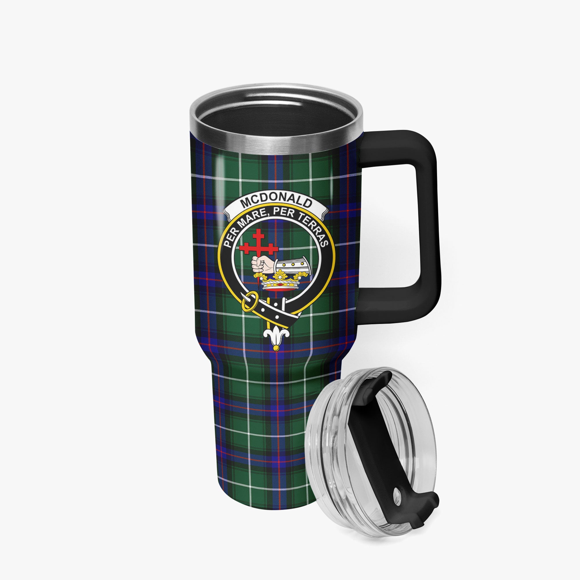 McDonald of the Isles Hunting Modern Tartan Crest 40 oz Insulated Tumbler with Handle