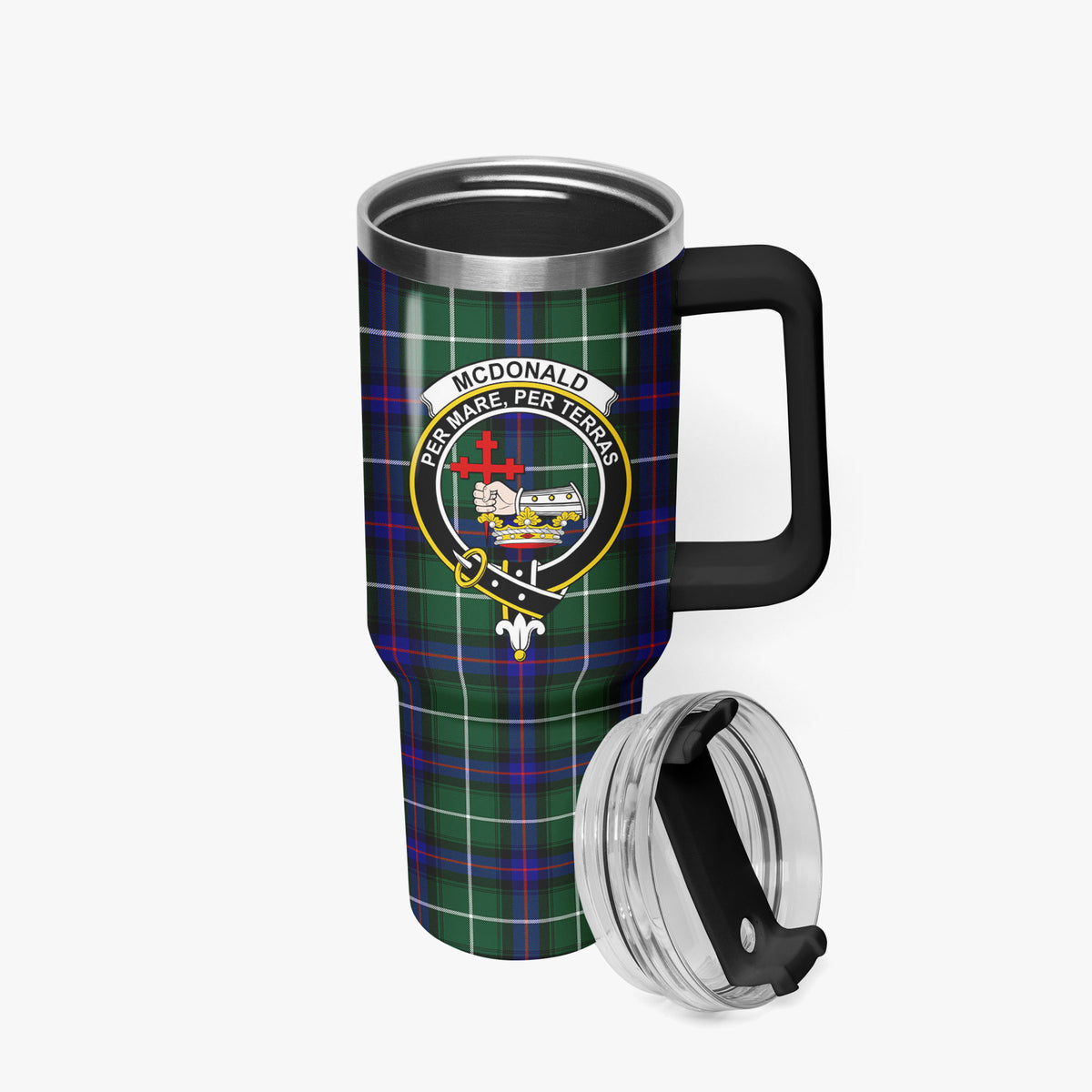 McDonald of the Isles Hunting Modern Tartan Crest 40 oz Insulated Tumbler with Handle