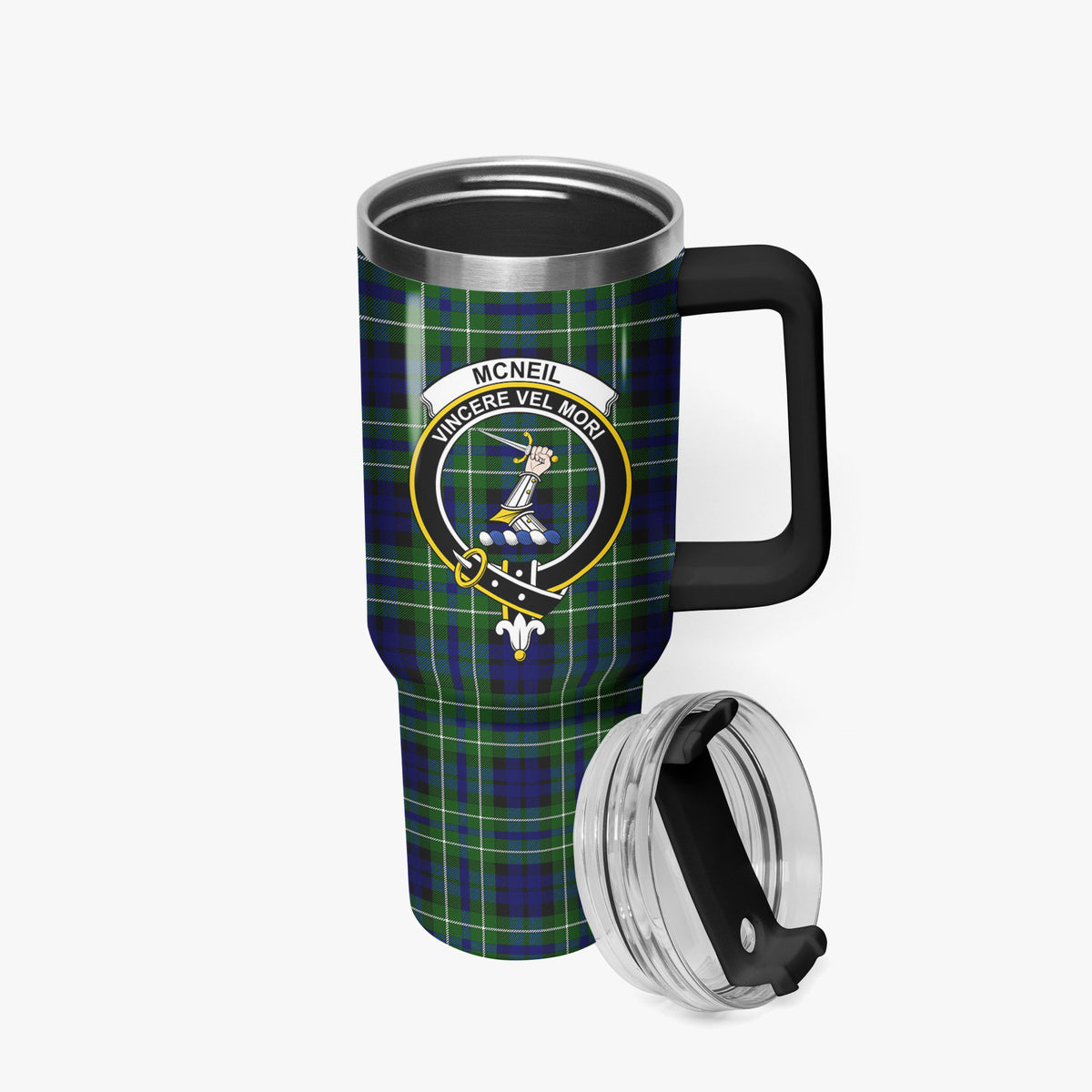 McNeil of Colonsay Modern Tartan Crest 40 oz Insulated Tumbler with Handle