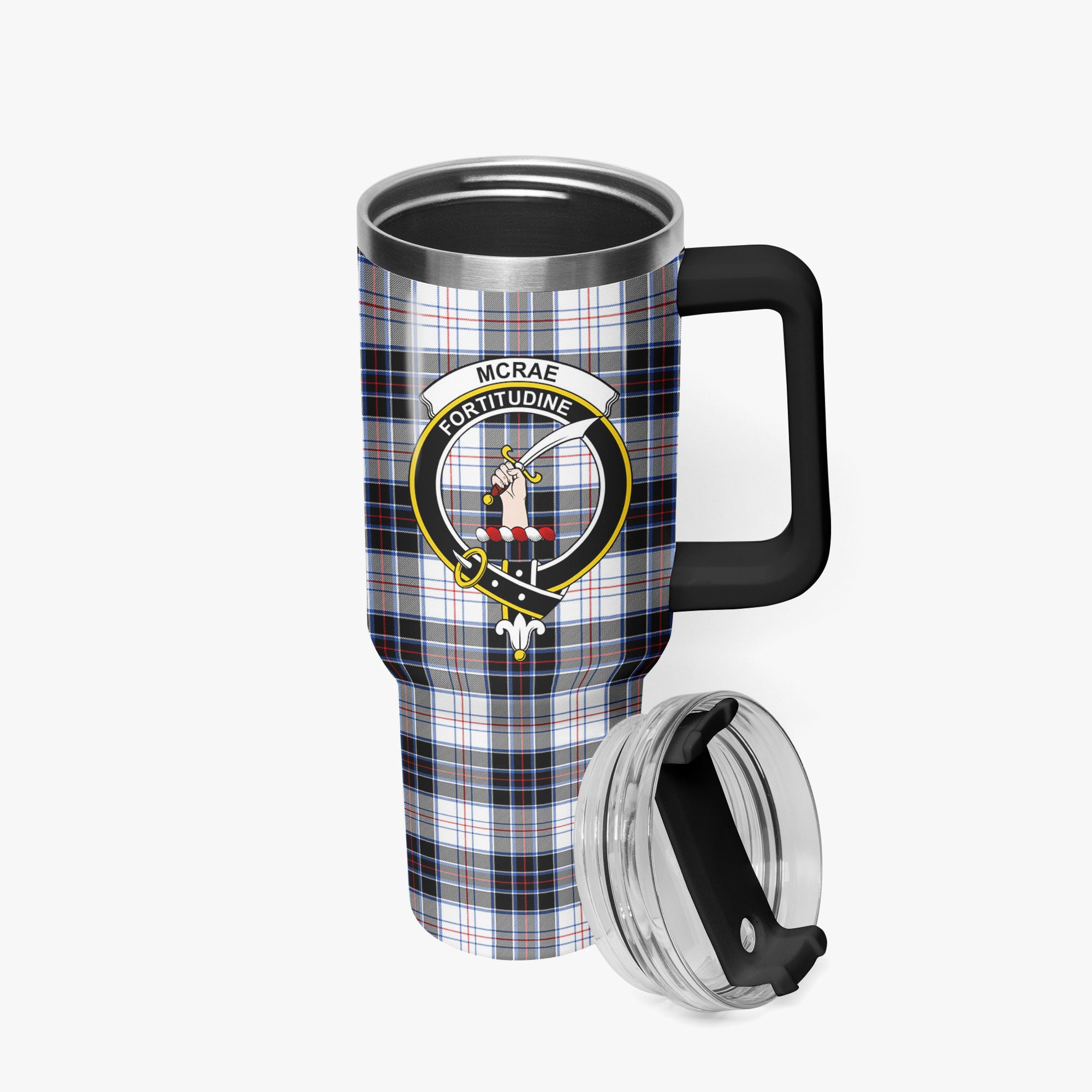 McRae Dress Modern Tartan Crest 40 oz Insulated Tumbler with Handle