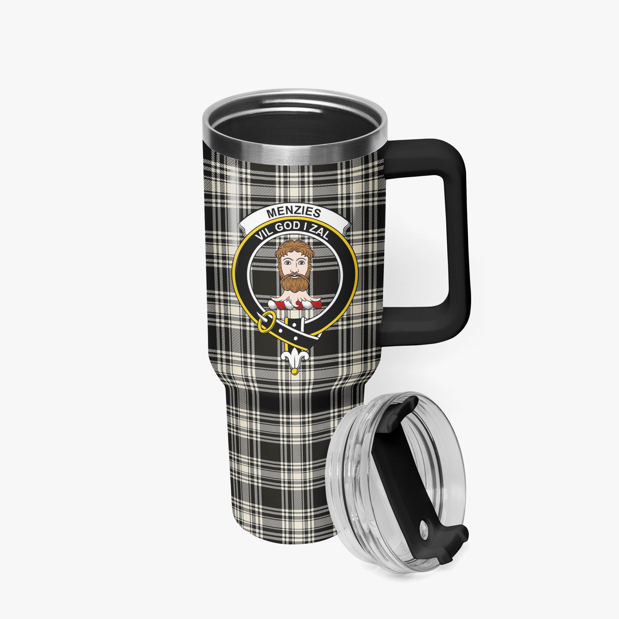 Menzies Black - White Ancient Tartan Crest 40 oz Insulated Tumbler with Handle