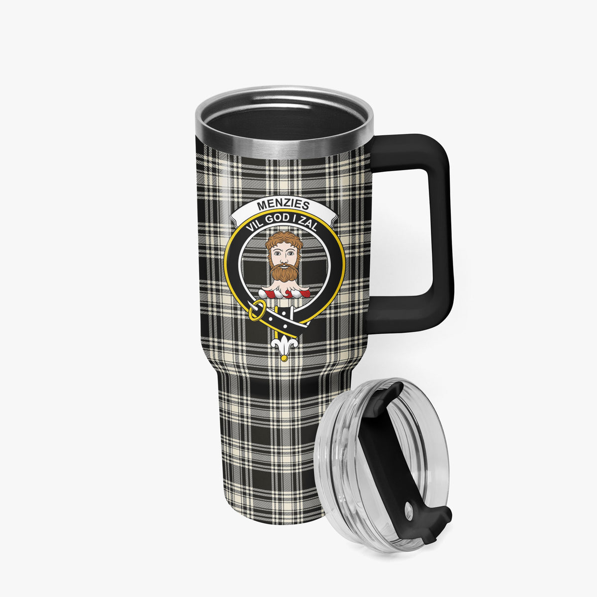 Menzies Black - White Ancient Tartan Crest 40 oz Insulated Tumbler with Handle