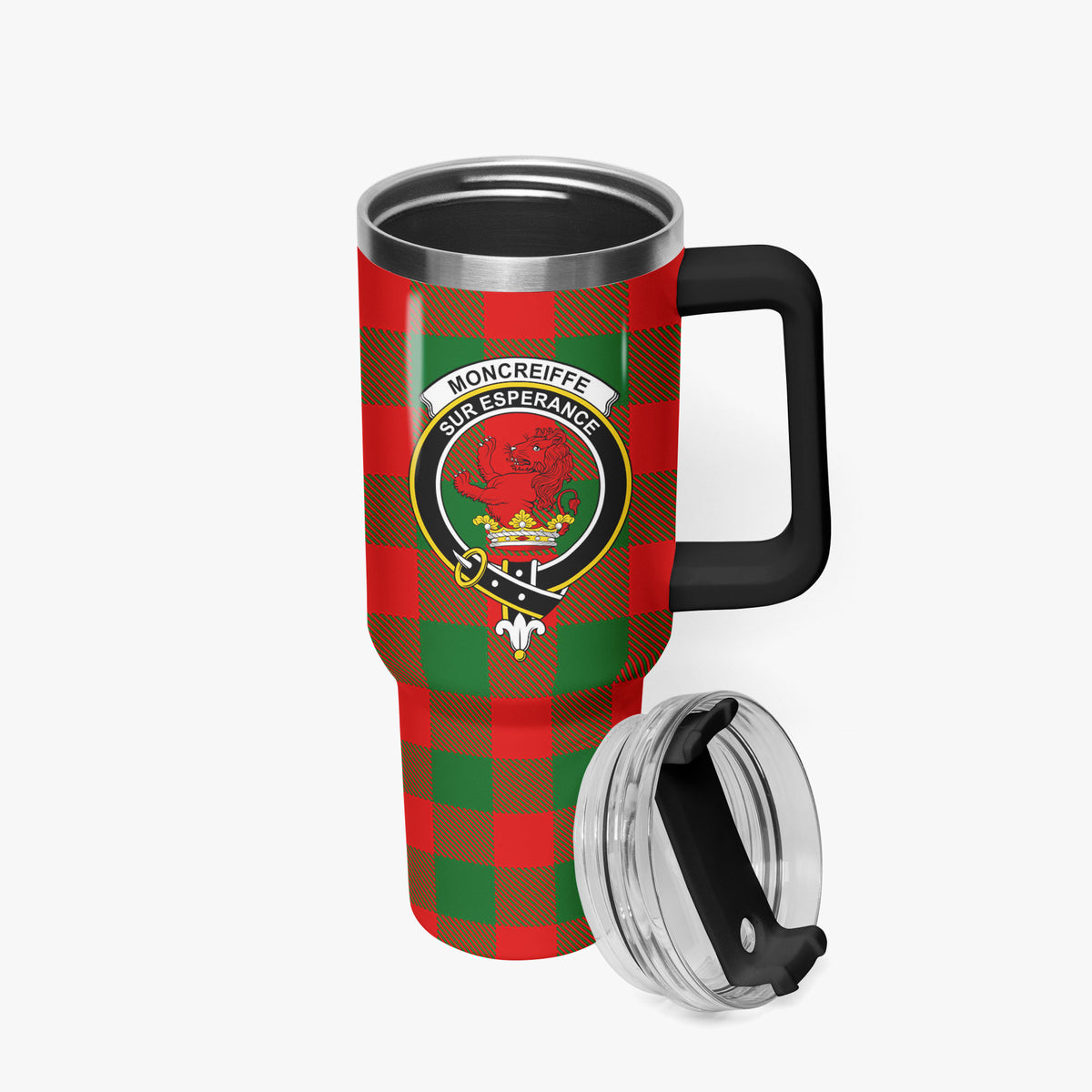 Moncreiffe (or Moncreiff) Tartan Crest 40 oz Insulated Tumbler with Handle