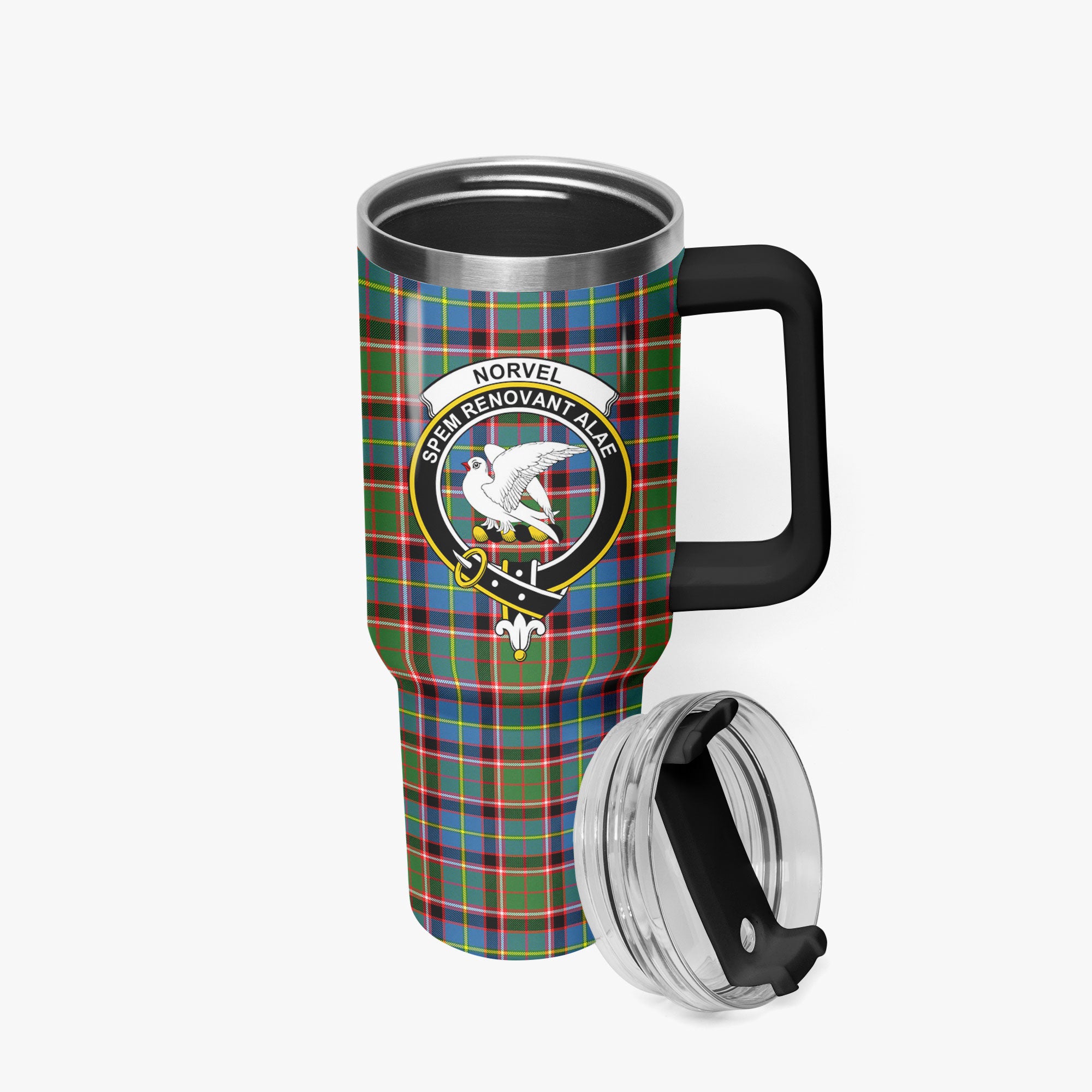 Norvel (or Norvill) Tartan Crest 40 oz Insulated Tumbler with Handle