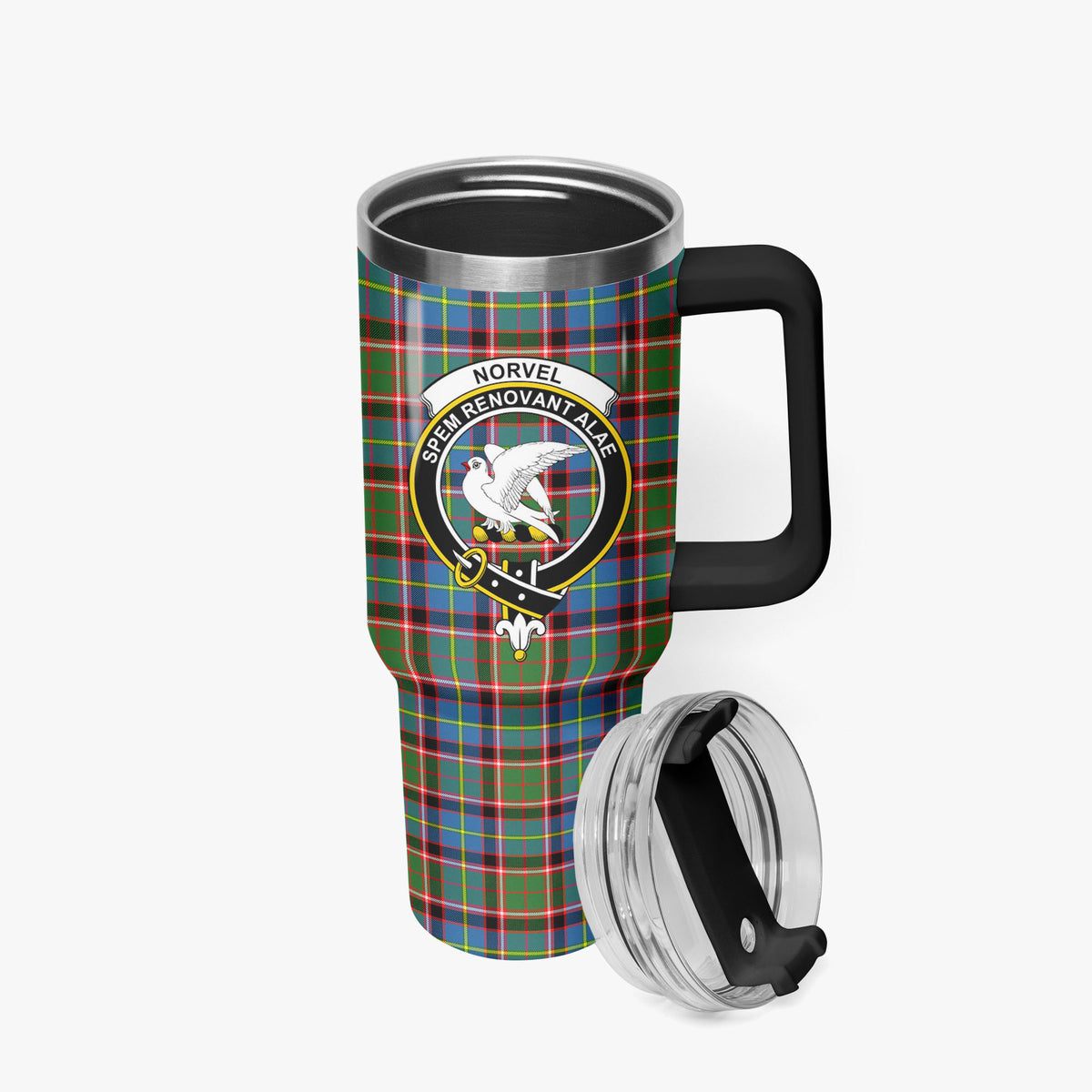 Norvel (or Norvill) Tartan Crest 40 oz Insulated Tumbler with Handle