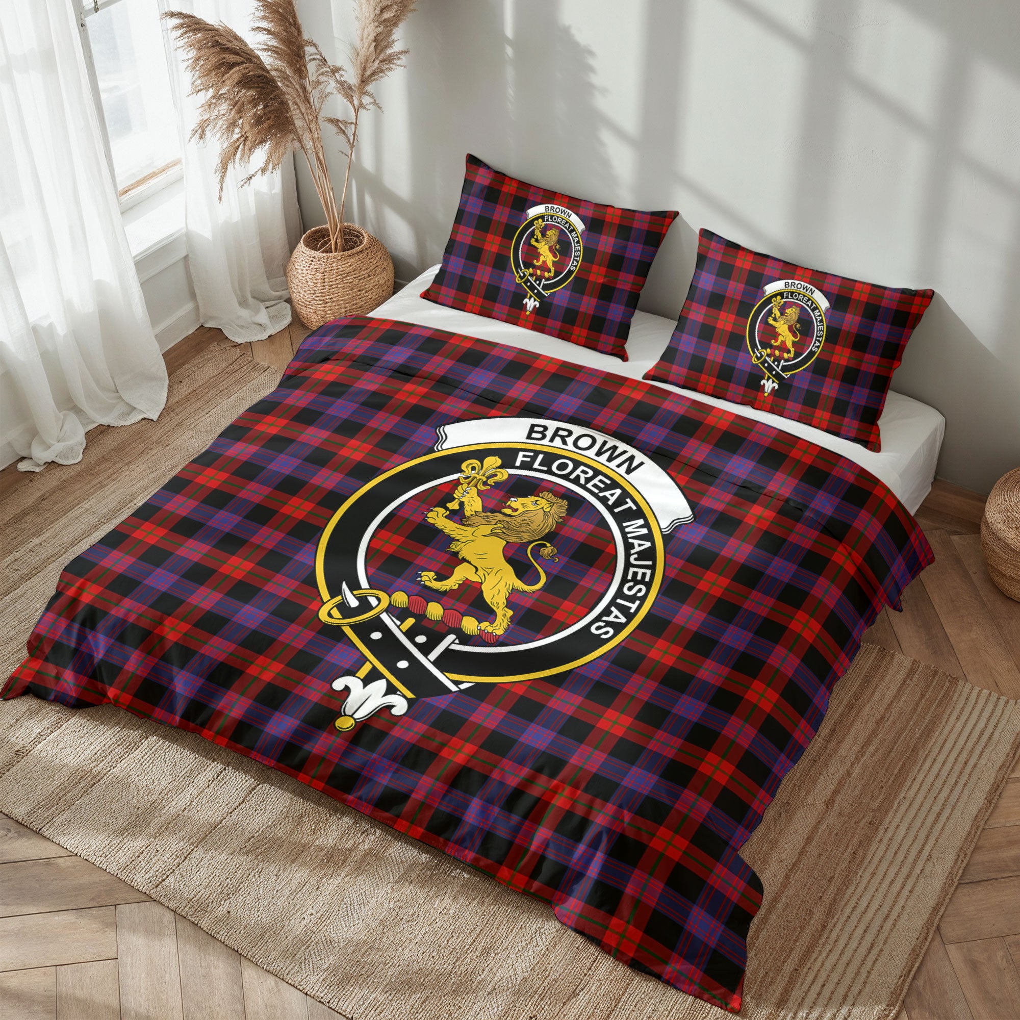 Brown Modern Tartan Crest Bedding Set