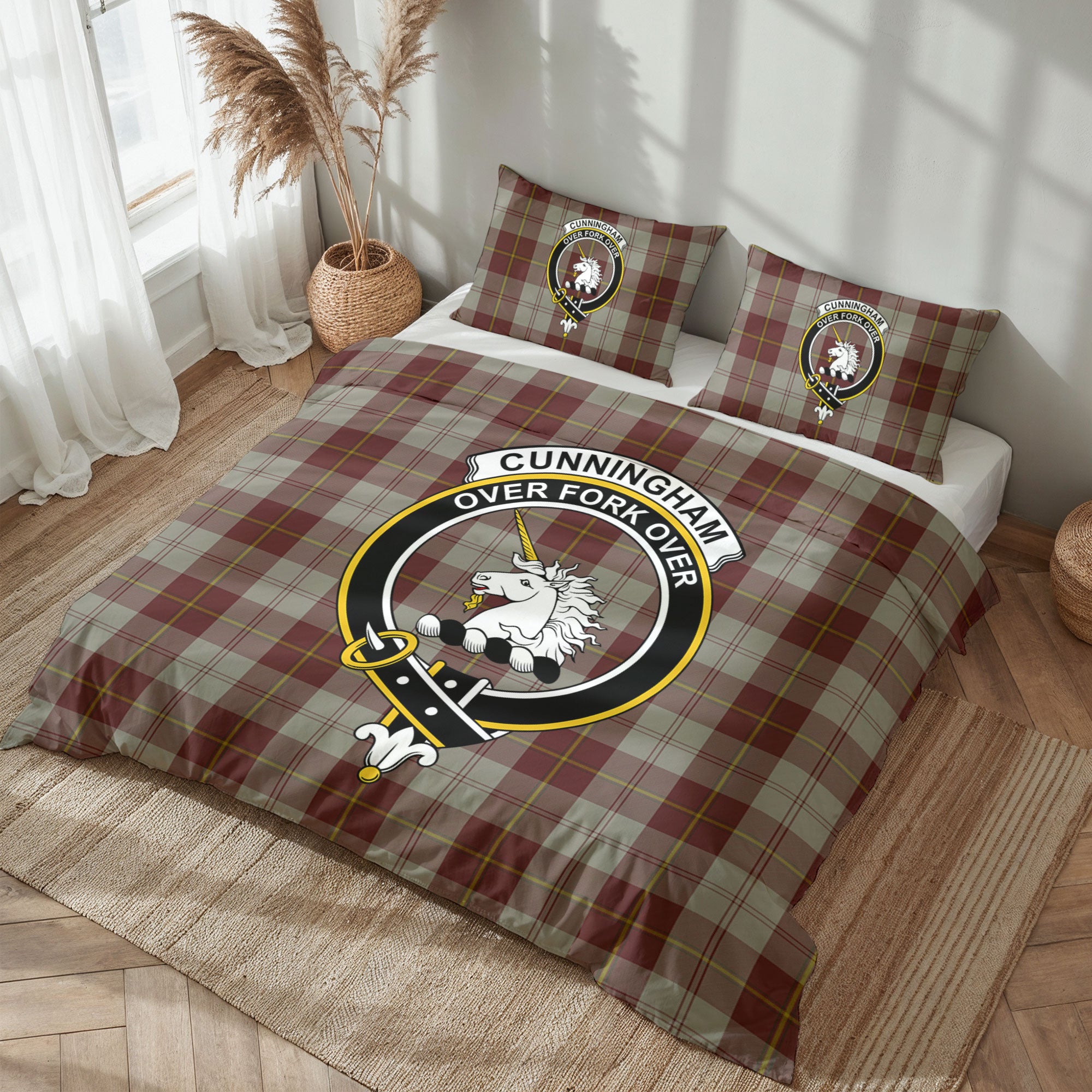Cunningham Burgundy Dancers Tartan Crest Bedding Set