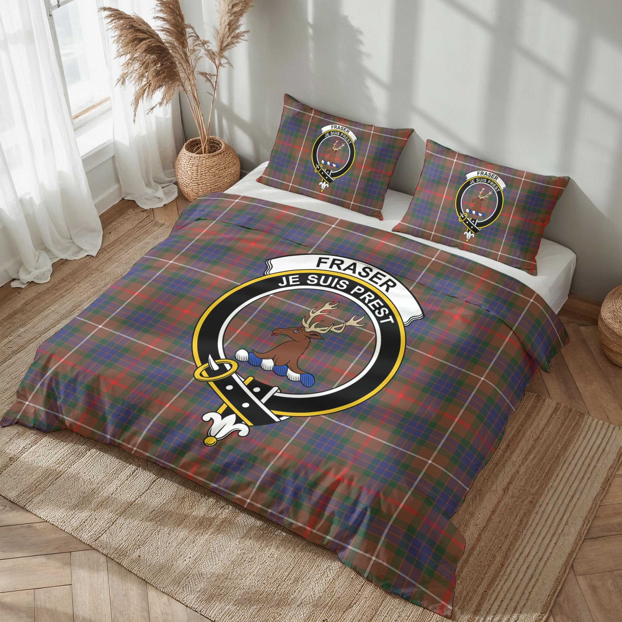 Fraser (of Lovat) Hunting Modern Tartan Crest Bedding Set