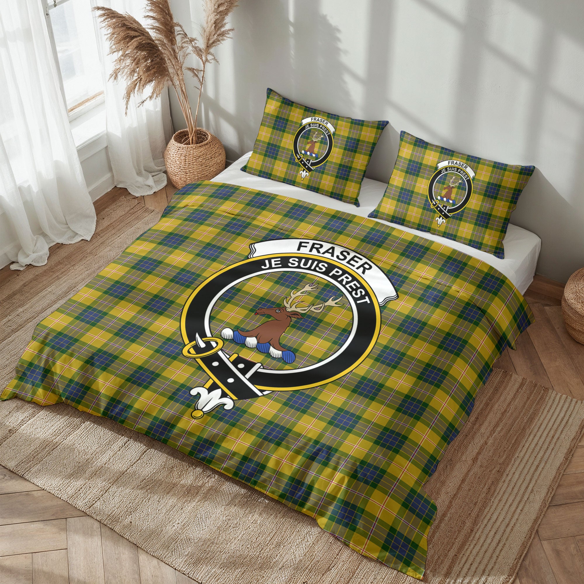 Fraser (of Lovat) Yellow Tartan Crest Bedding Set