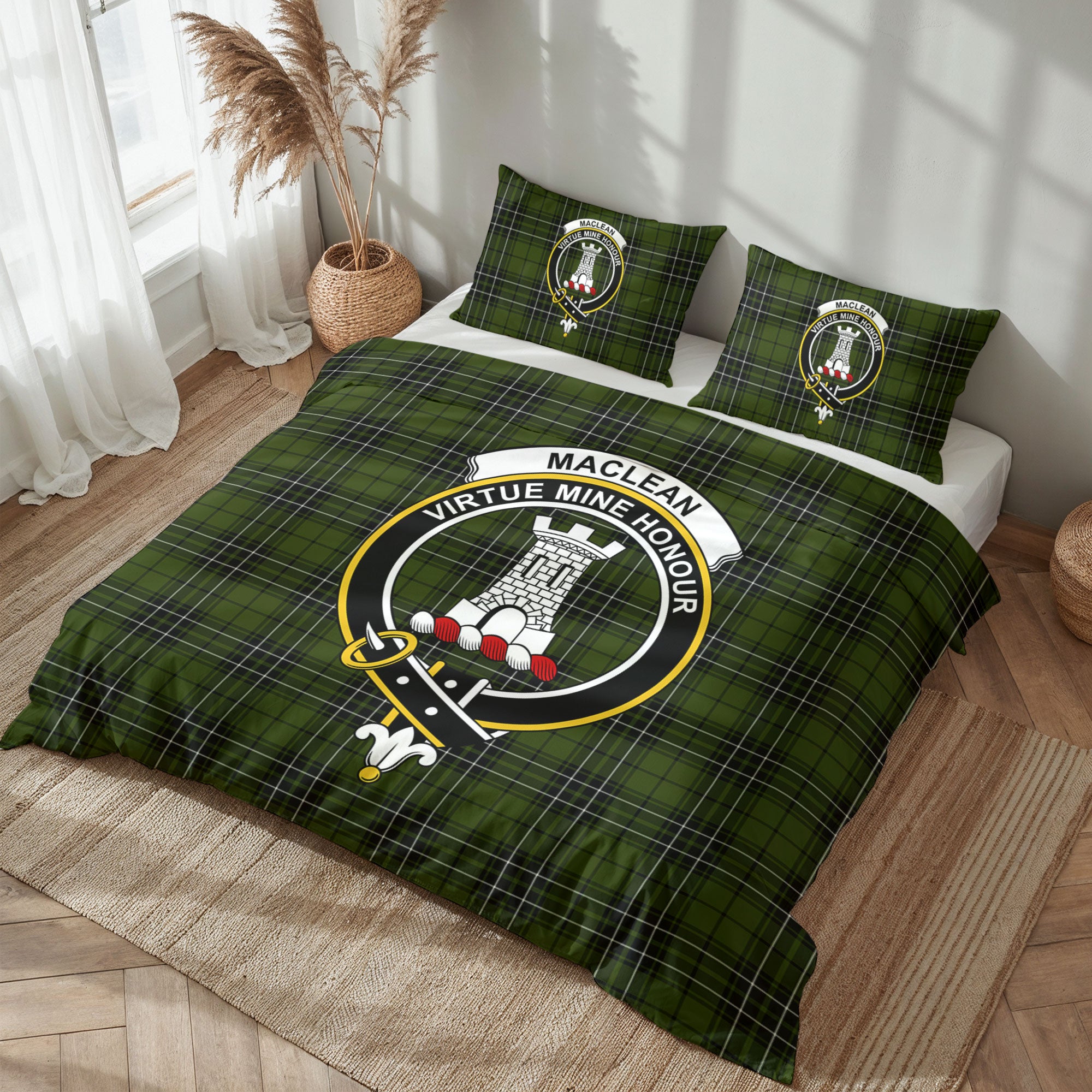 MacLean Hunting Tartan Crest Bedding Set