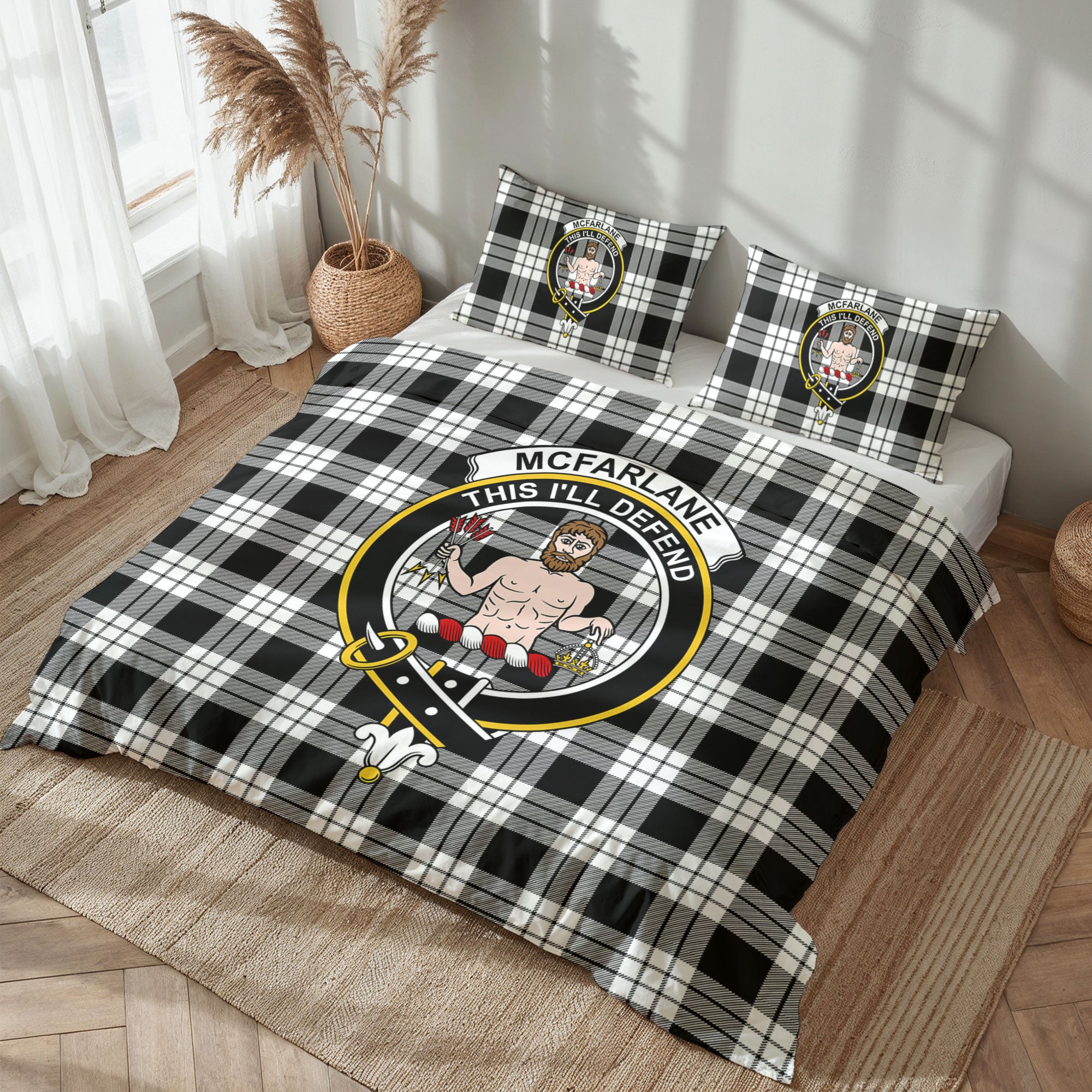 McFarlane Black - White Tartan Crest Bedding Set