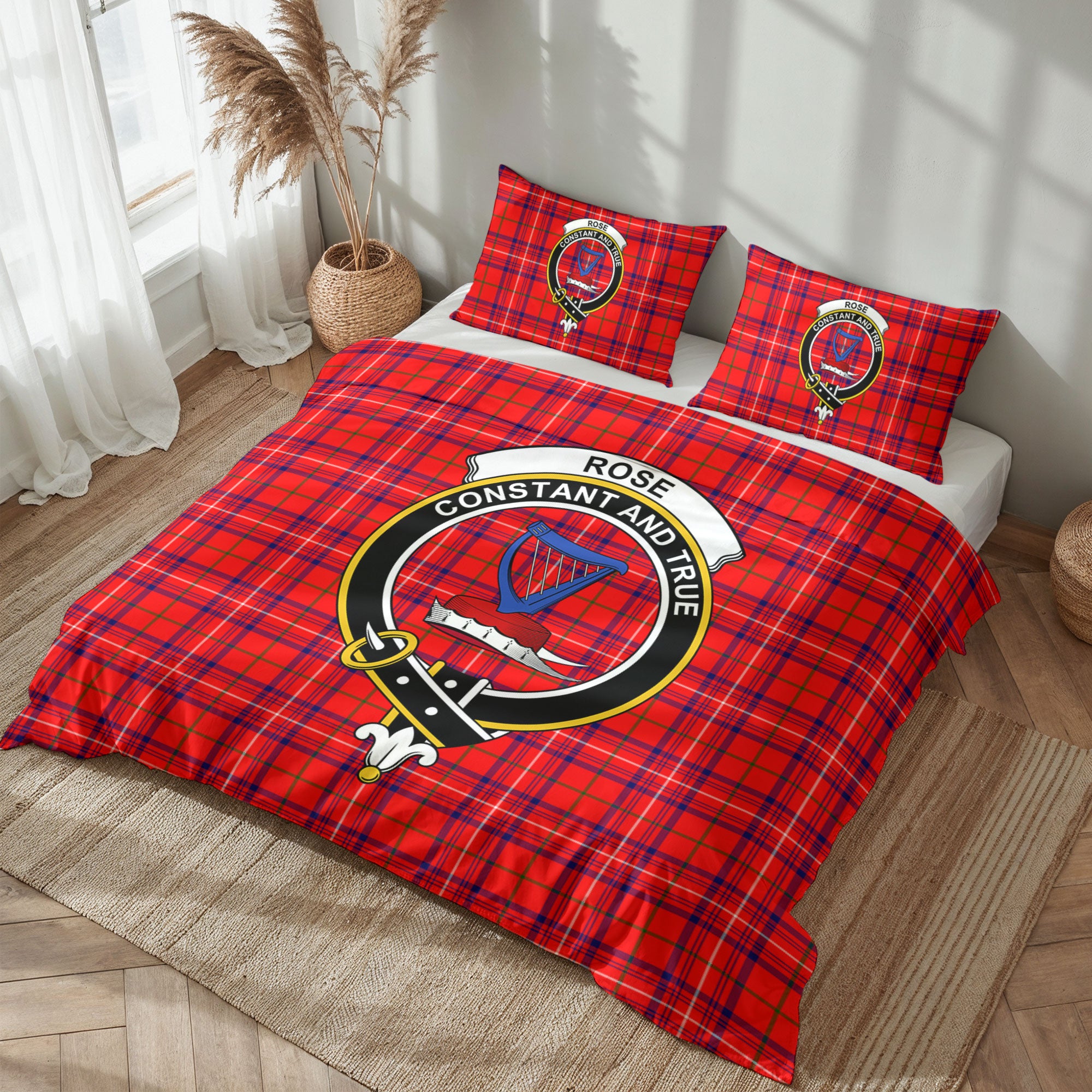 Rose Modern Tartan Crest Bedding Set