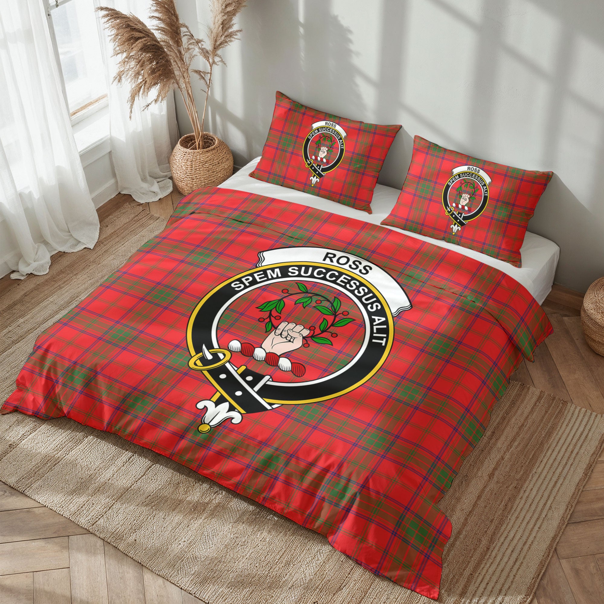 Ross Modern Tartan Crest Bedding Set