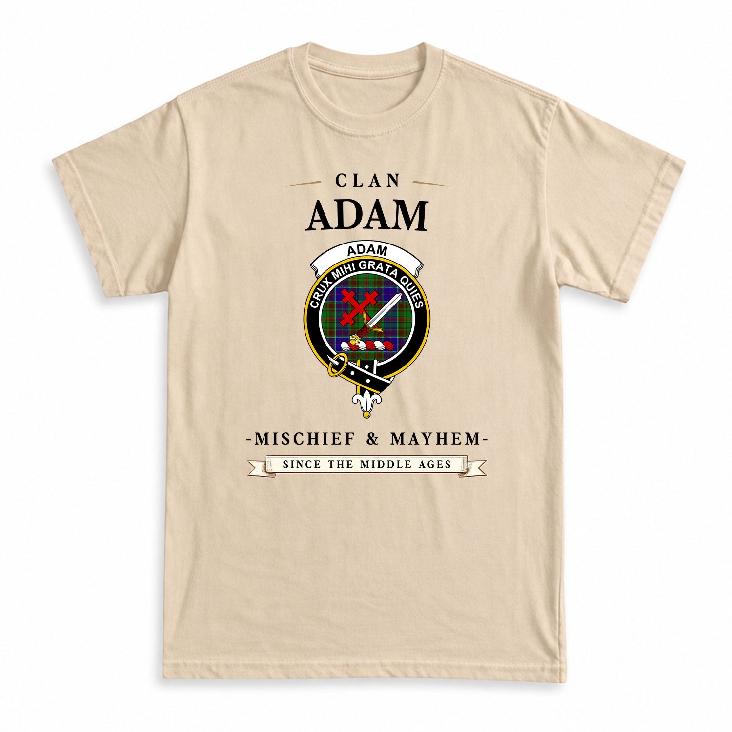 Adam Tartan Crest Mischief and Mayhem T-shirt