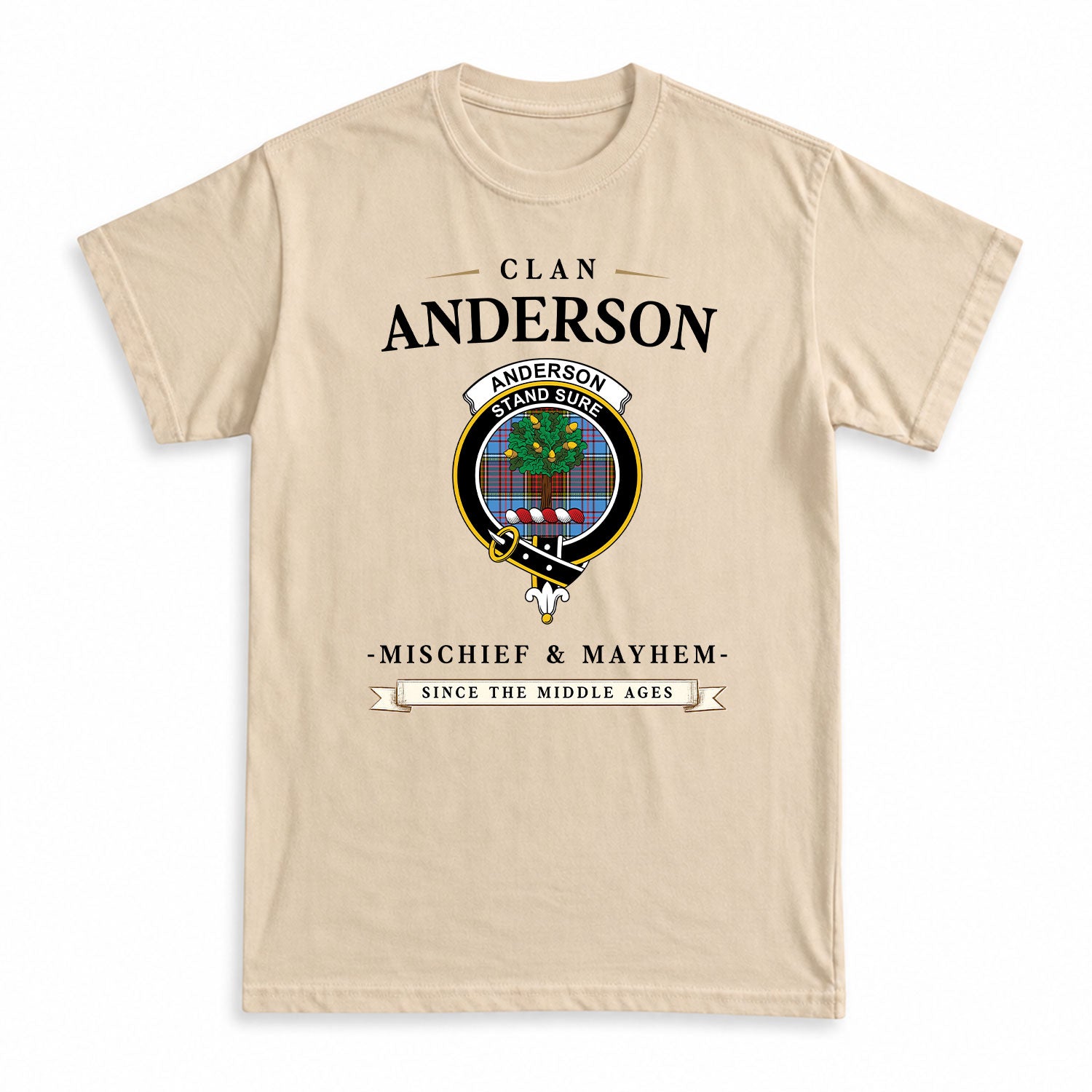 Anderson Modern Tartan Crest Mischief and Mayhem T-shirt