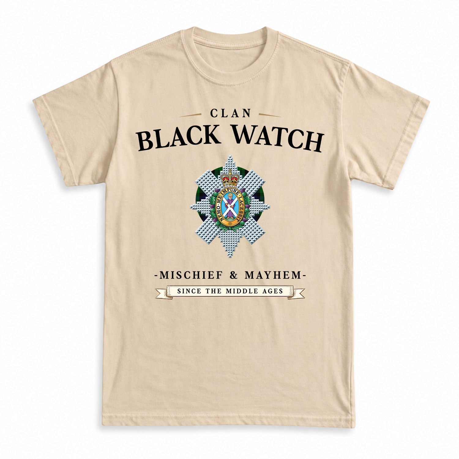 Black Watch Tartan Crest Mischief and Mayhem T-shirt