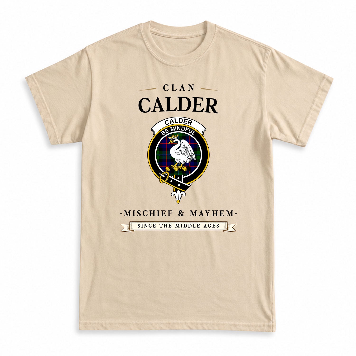 Calder (Calder-Campbell) Tartan Crest Mischief and Mayhem T-shirt