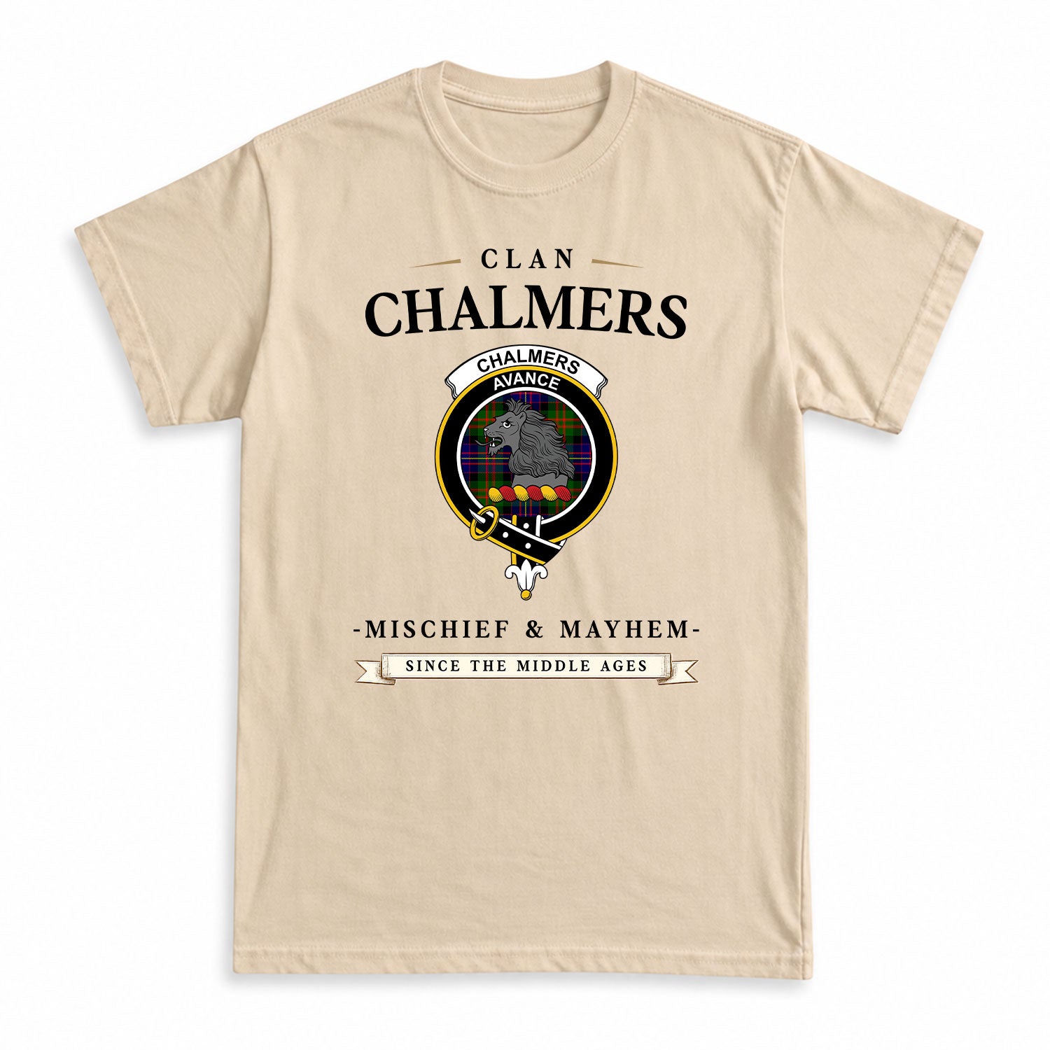 Chalmers Tartan Crest Mischief and Mayhem T-shirt