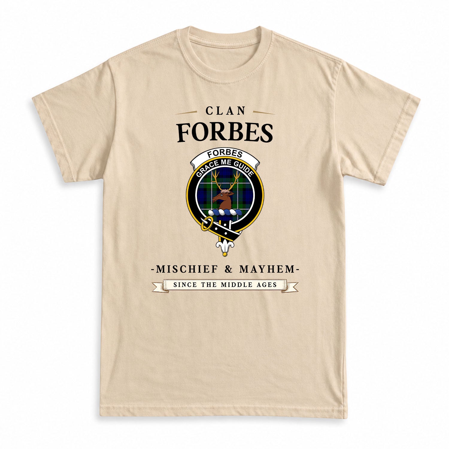 Forbes Modern Tartan Crest Mischief and Mayhem T-shirt