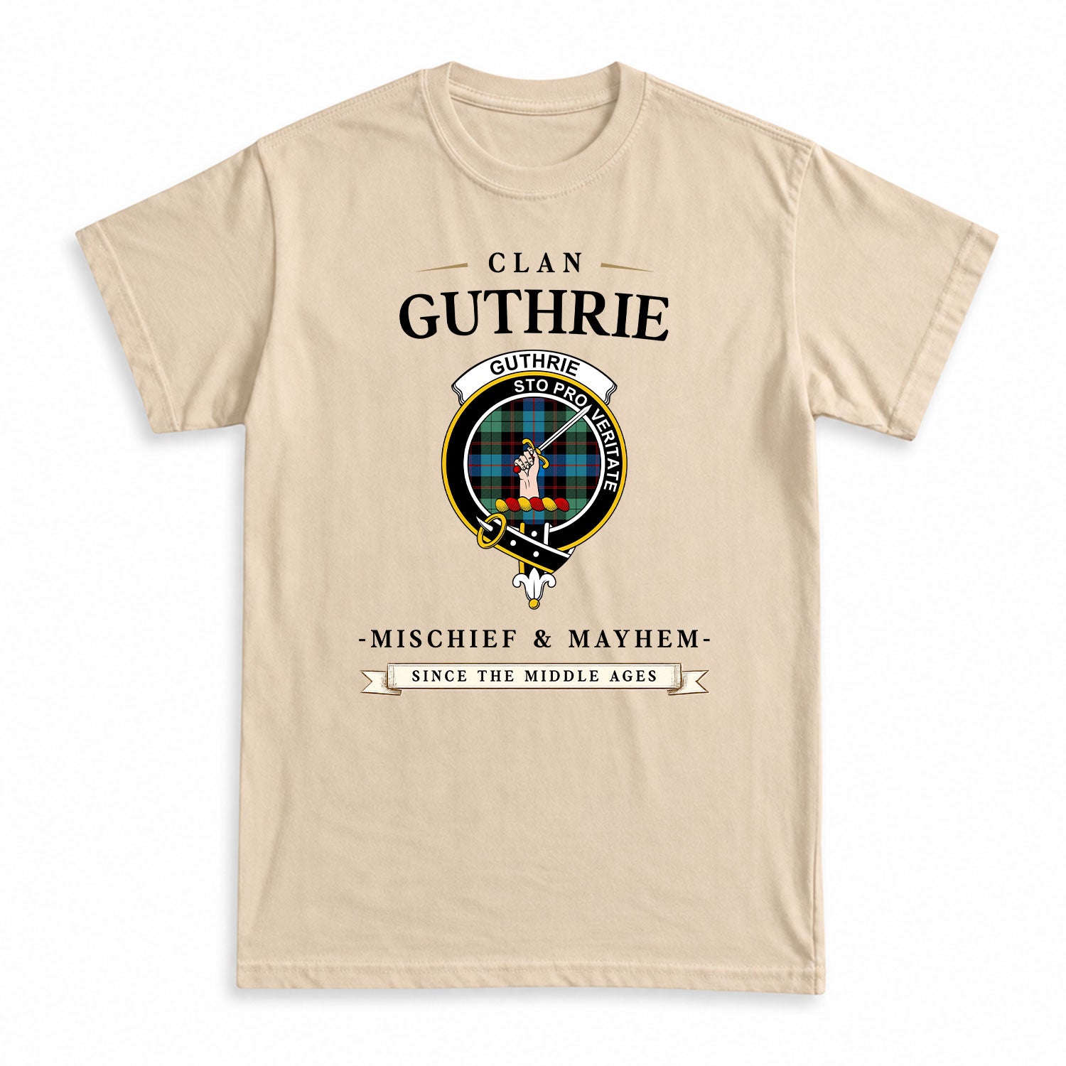 Guthrie Ancient Tartan Crest Mischief and Mayhem T-shirt