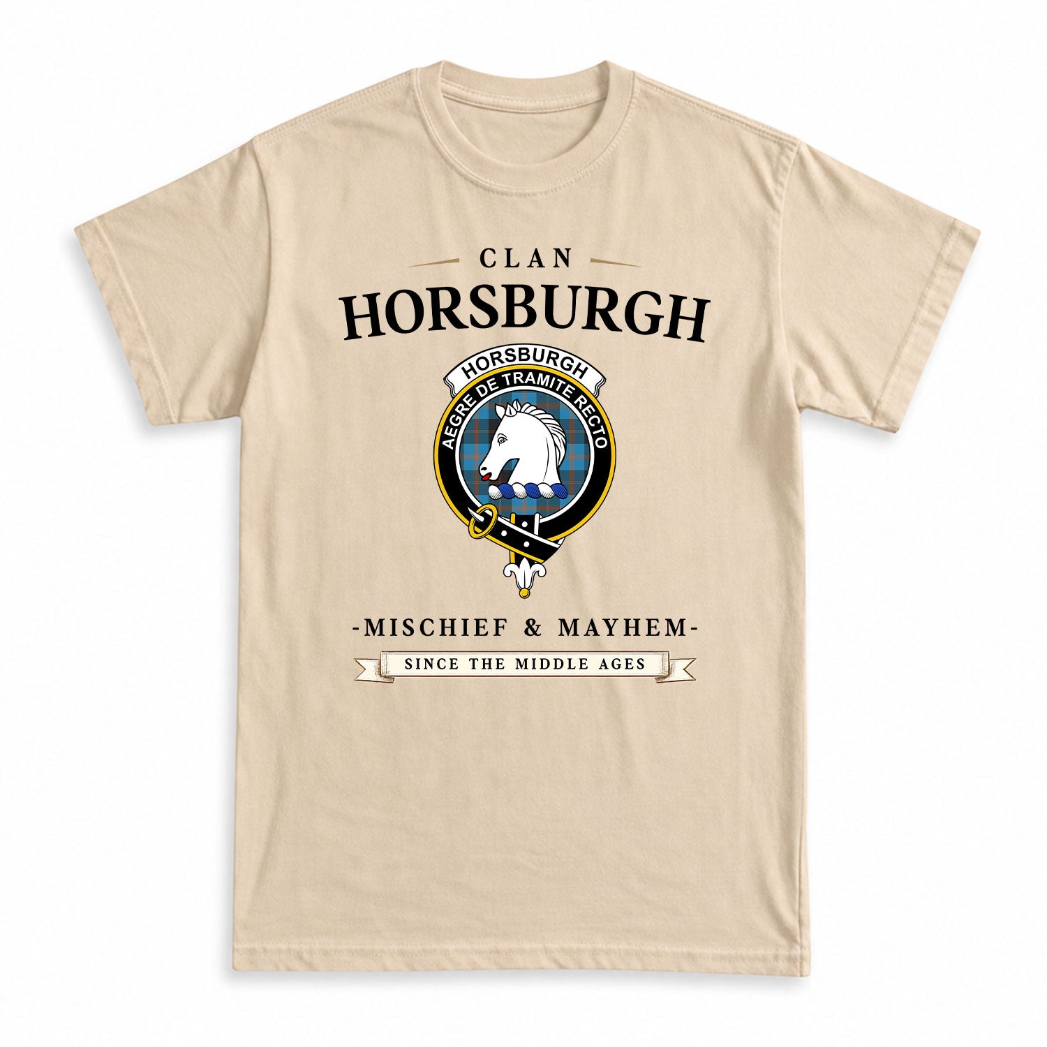 Horsburgh Tartan Crest Mischief and Mayhem T-shirt