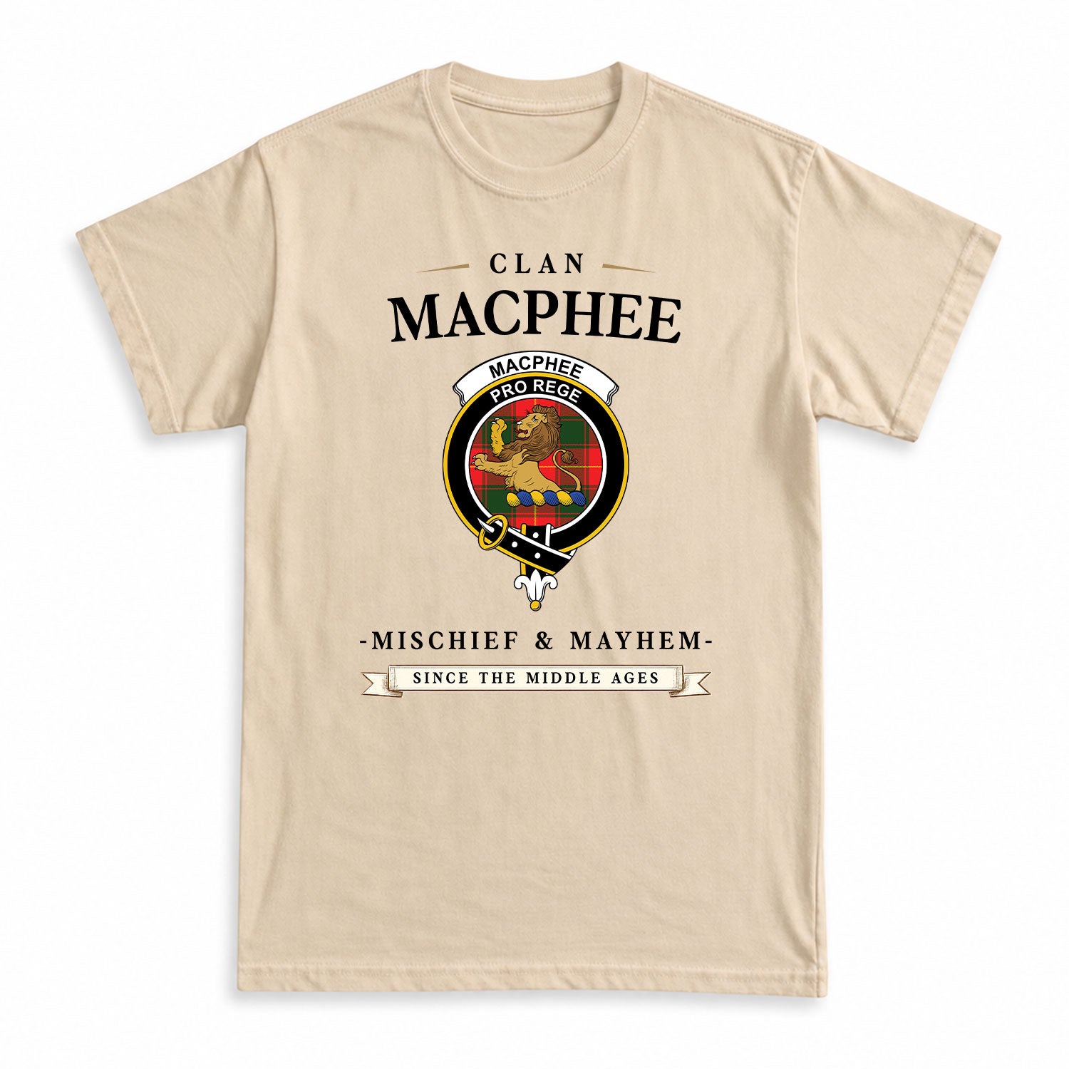 MacPhee Modern Tartan Crest Mischief and Mayhem T-shirt