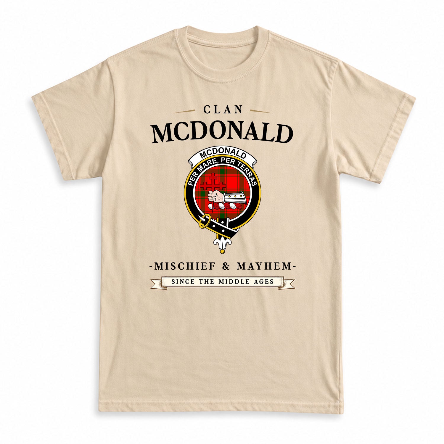 McDonald of Sleat Tartan Crest Mischief and Mayhem T-shirt