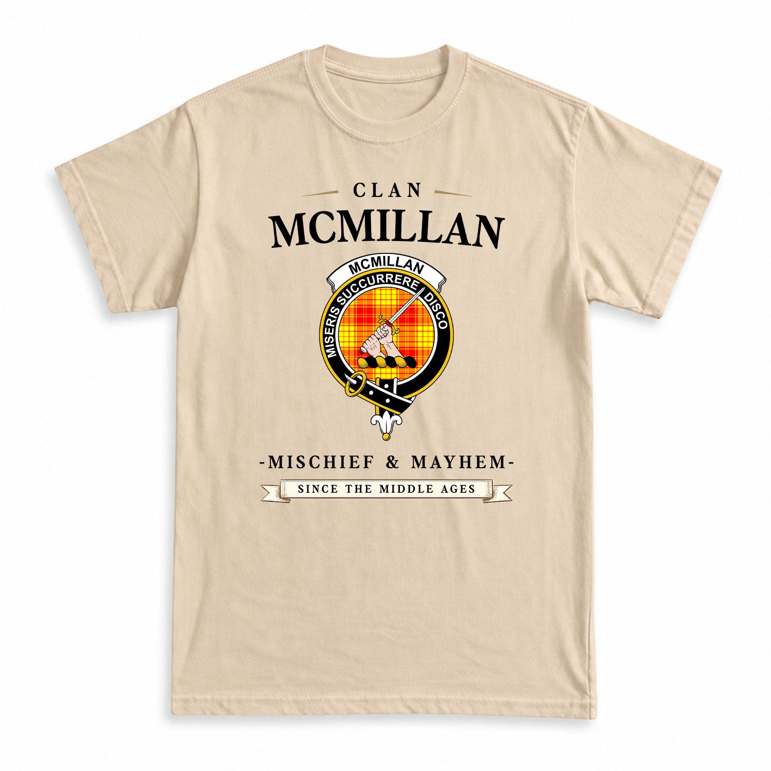McMillan Clan Tartan Crest Mischief and Mayhem T-shirt