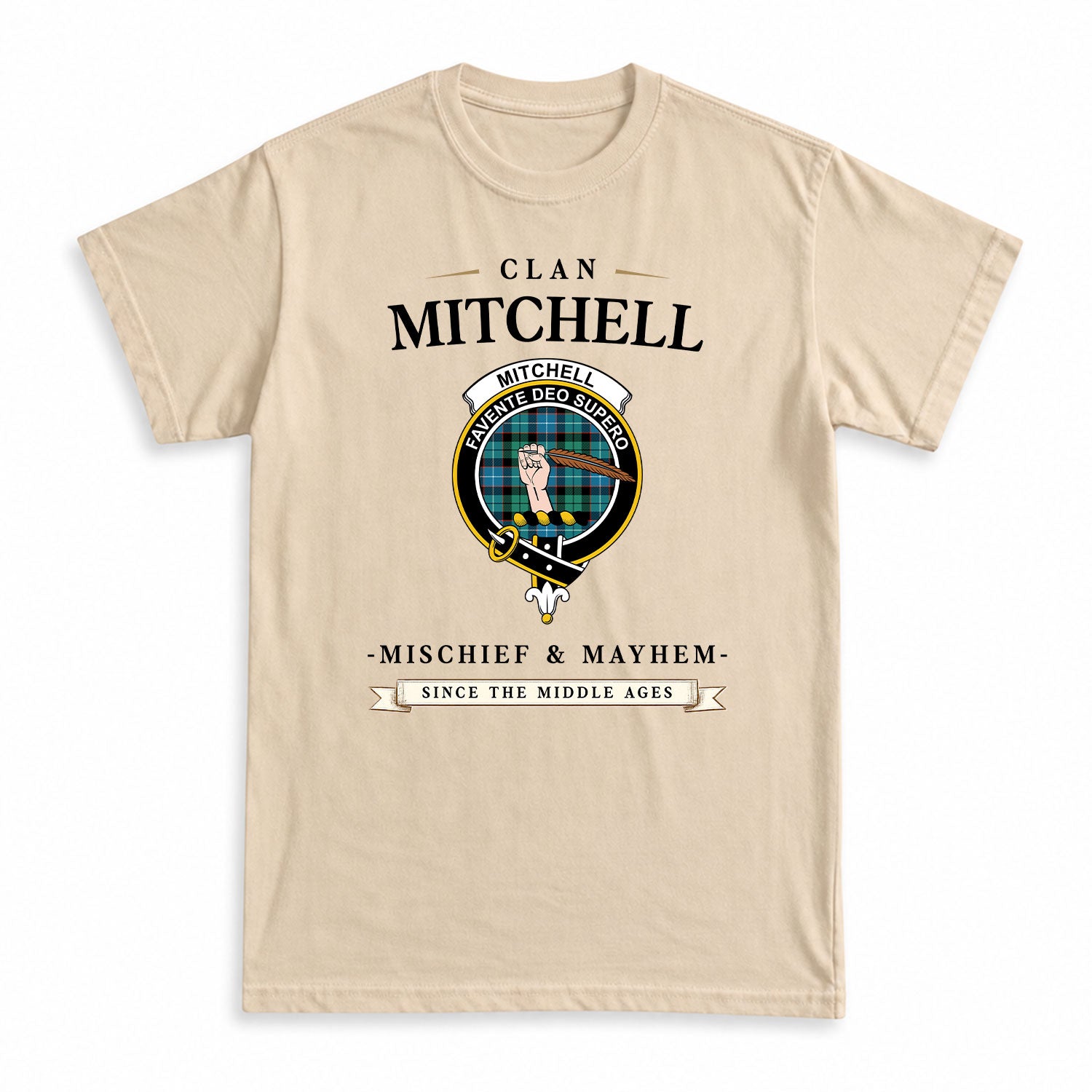 Mitchell Ancient Tartan Crest Mischief and Mayhem T-shirt