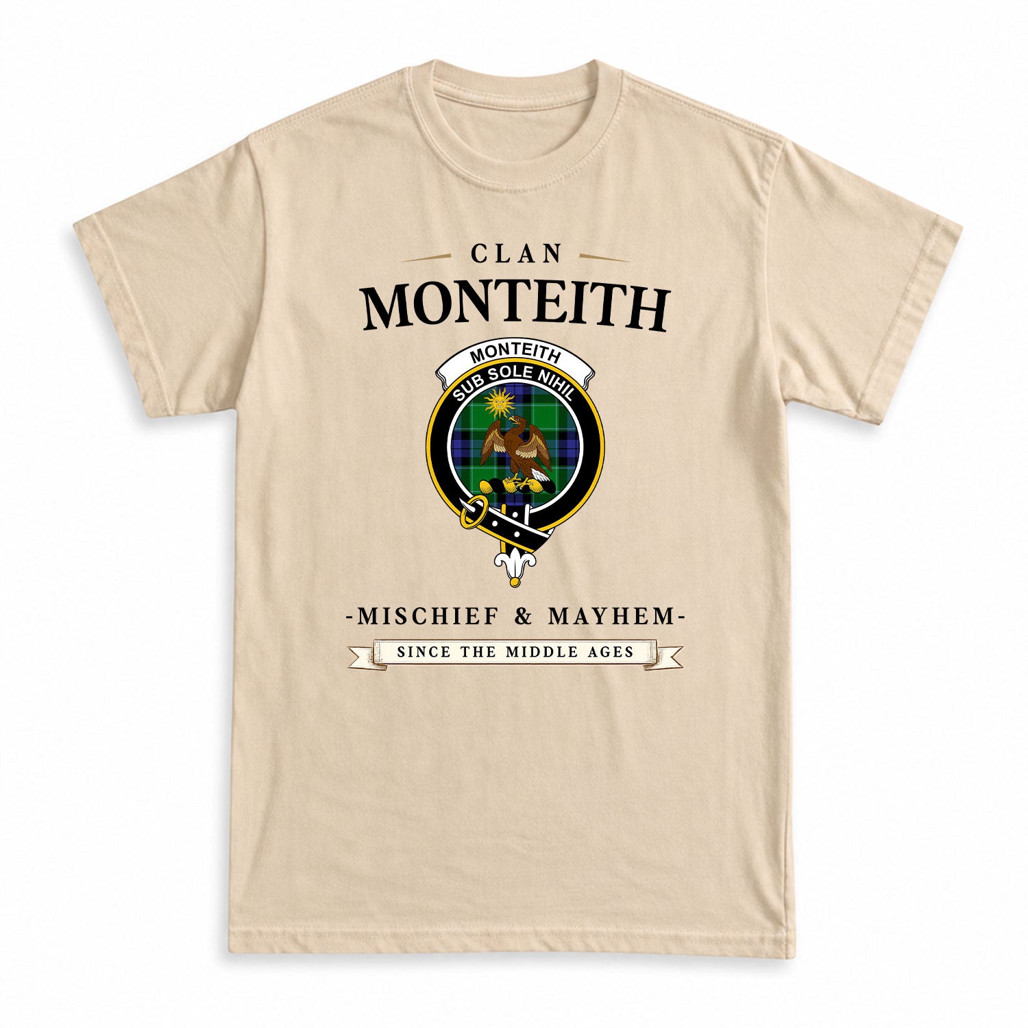 Monteith Tartan Crest Mischief and Mayhem T-shirt