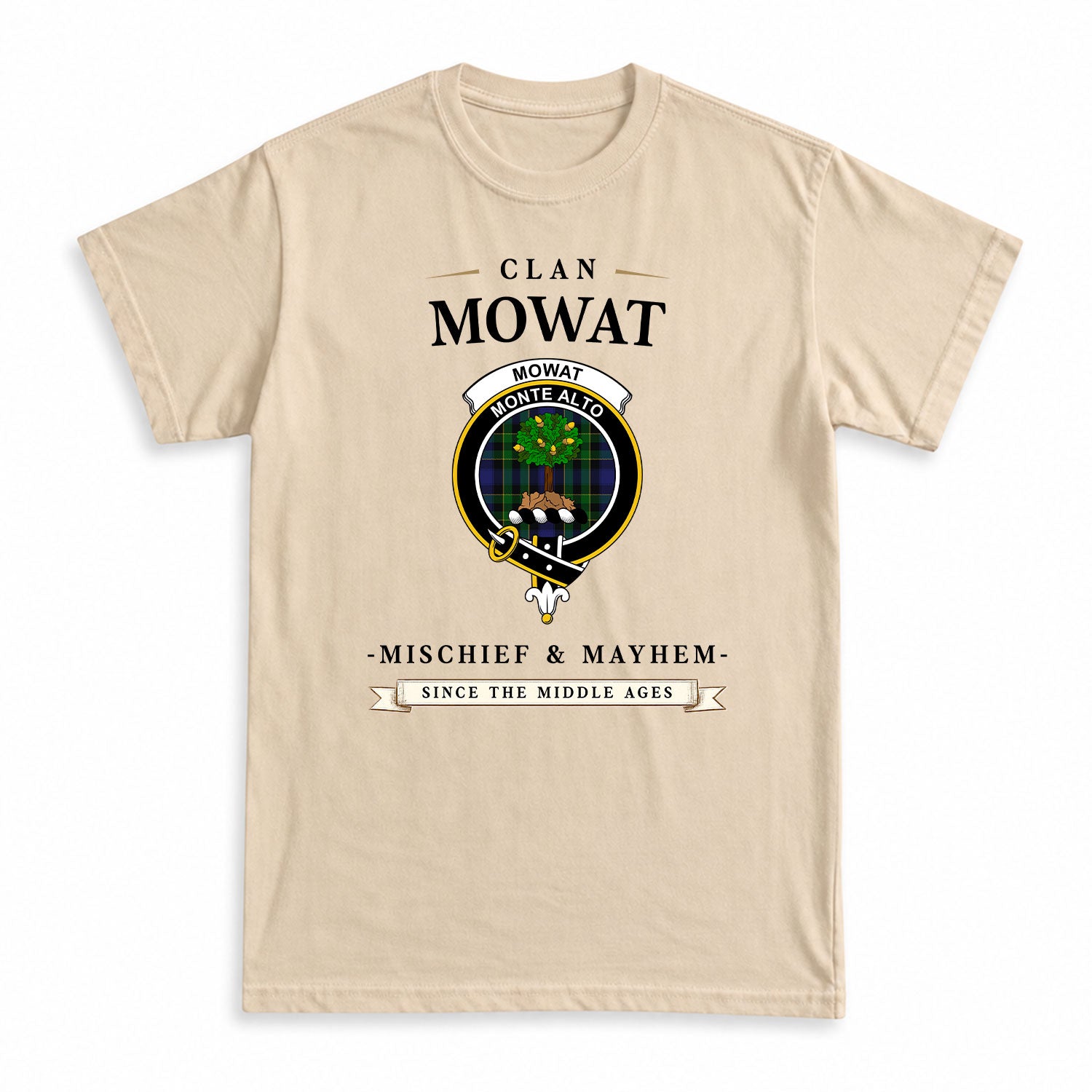 Mowat Modern Tartan Crest Mischief and Mayhem T-shirt