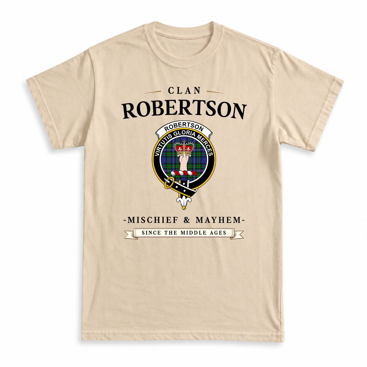 Robertson Hunting Modern Tartan Crest Mischief and Mayhem T-shirt