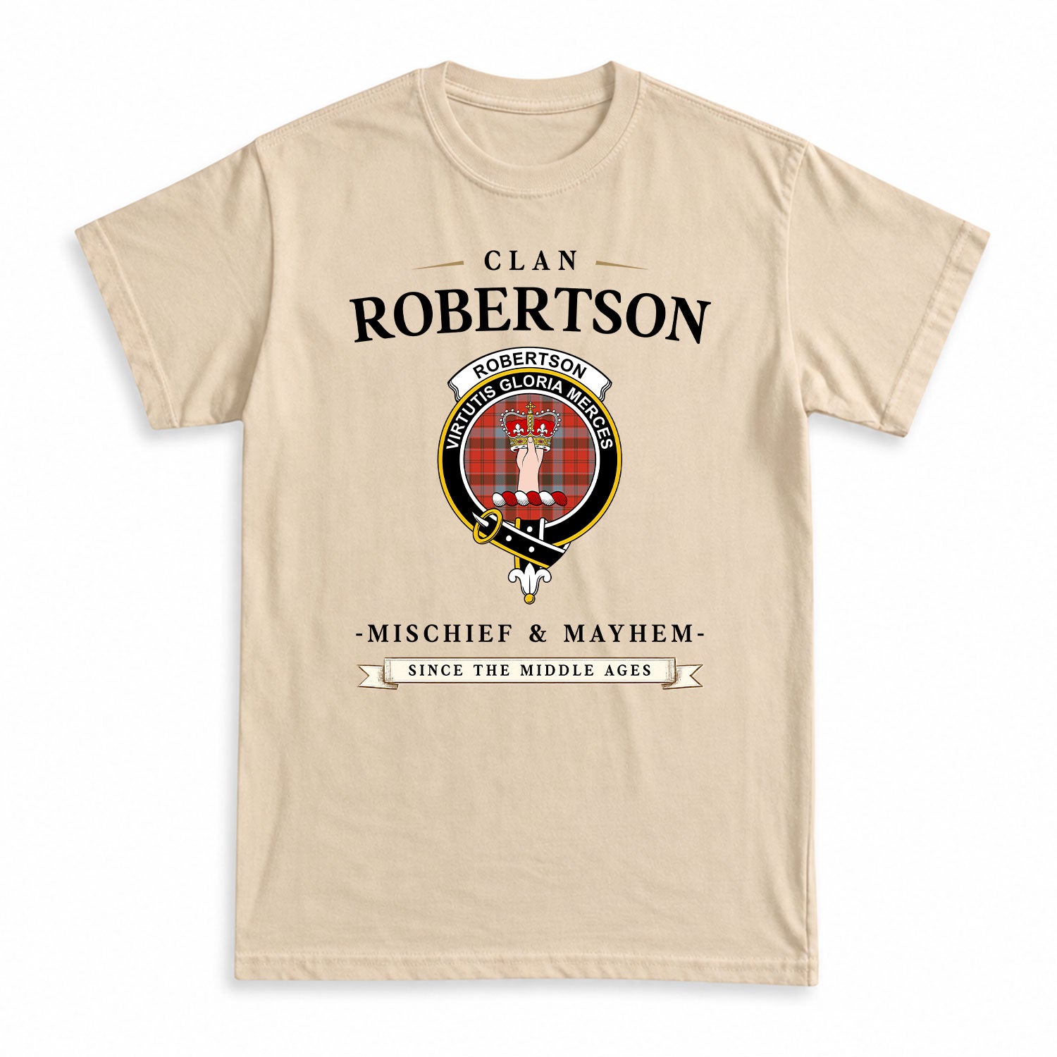Robertson Weathered Tartan Crest Mischief and Mayhem T-shirt