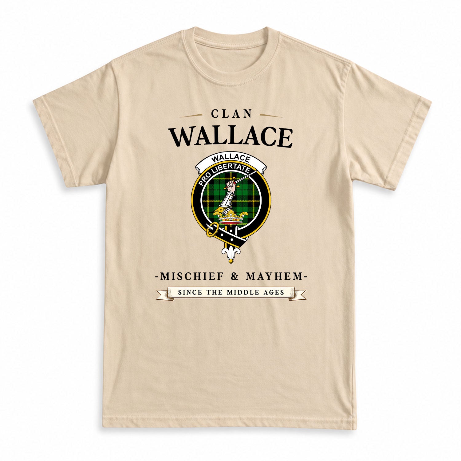 Wallace Hunting Modern Tartan Crest Mischief and Mayhem T-shirt