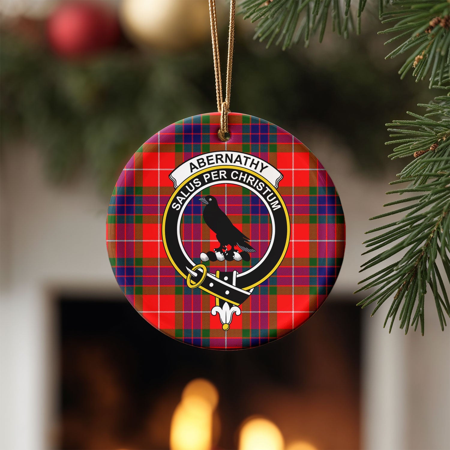 Abernathy Tartan Crest Christmas Ceramic Ornament