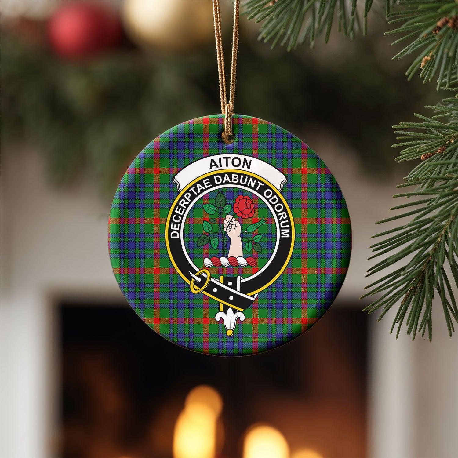 Aiton Tartan Crest Christmas Ceramic Ornament