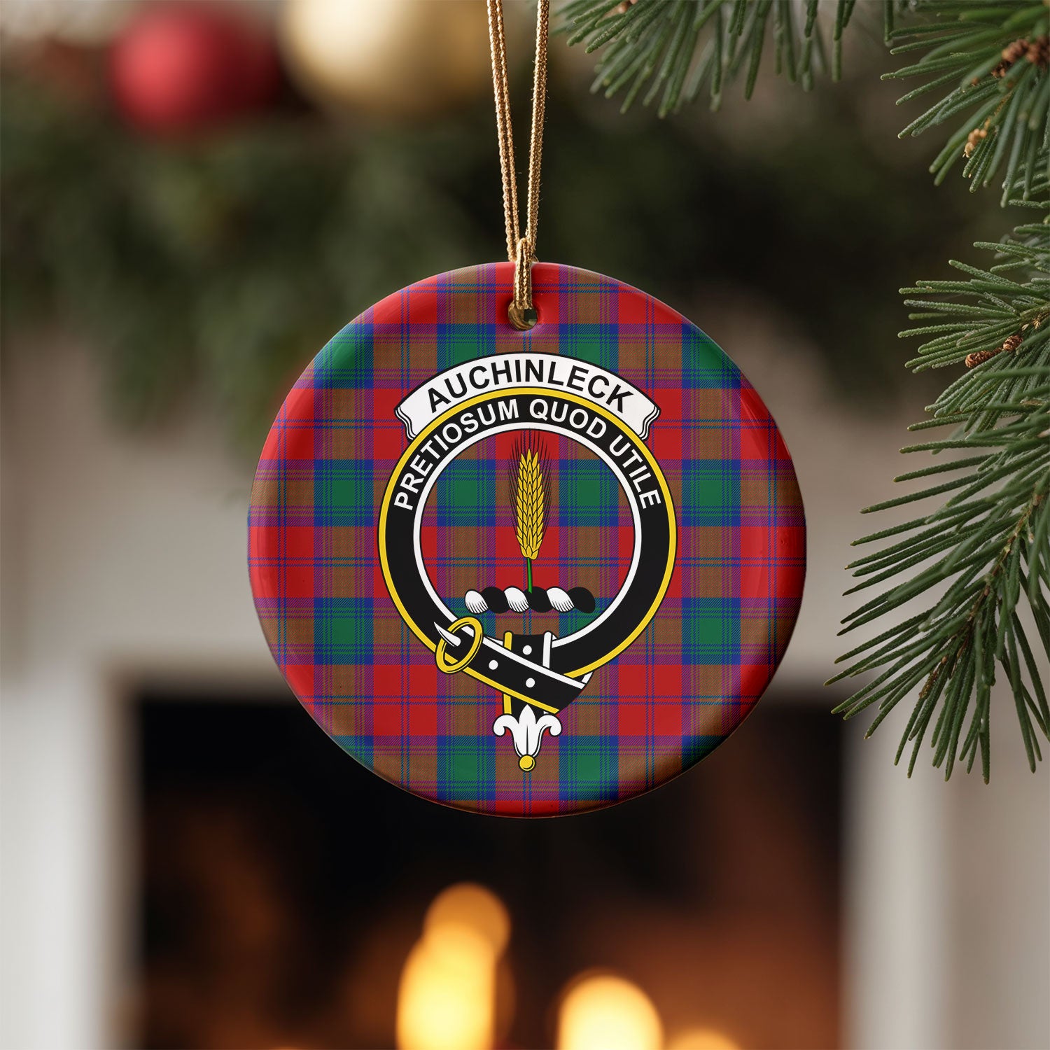 Auchinleck Tartan Crest Christmas Ceramic Ornament