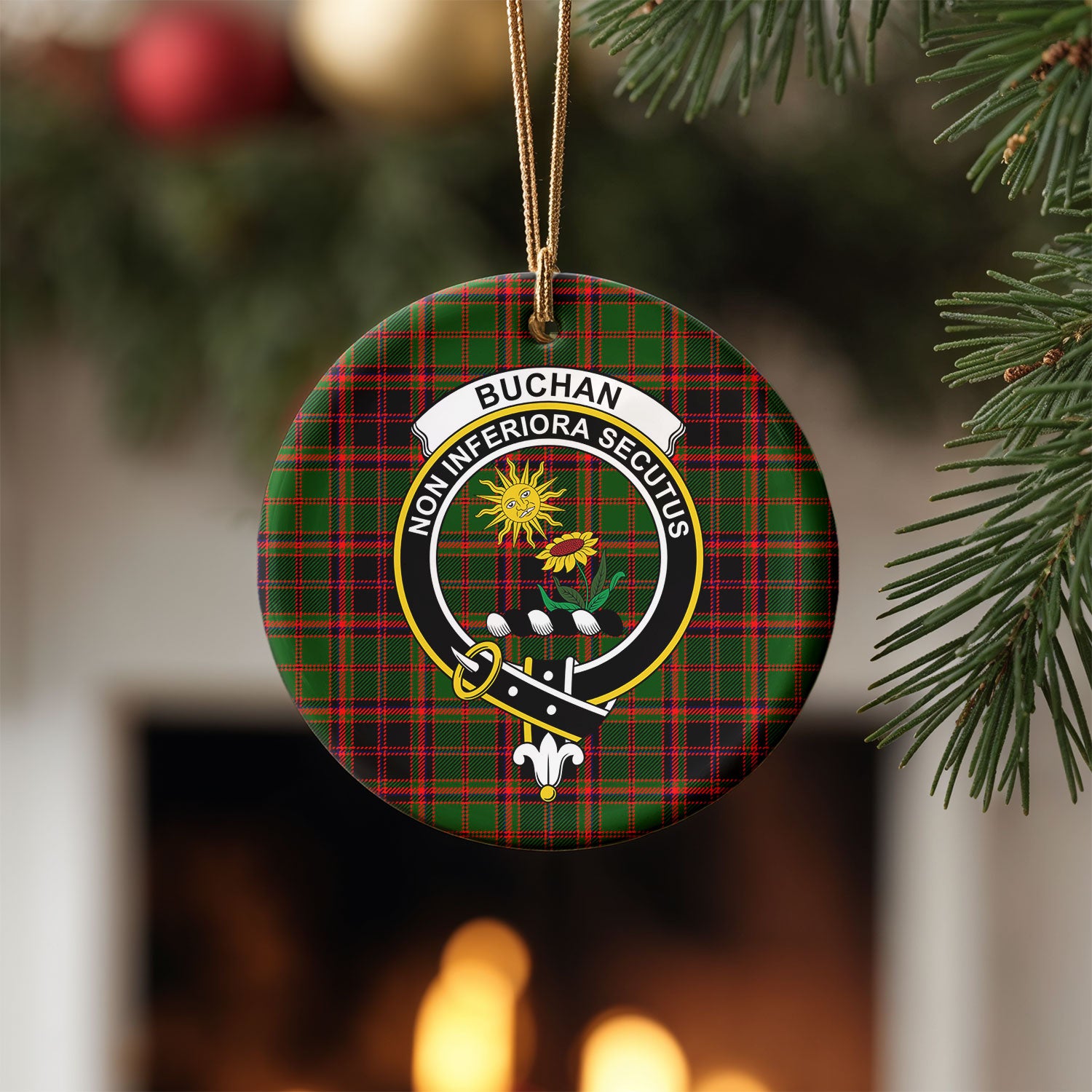 Buchan Modern Tartan Crest Christmas Ceramic Ornament