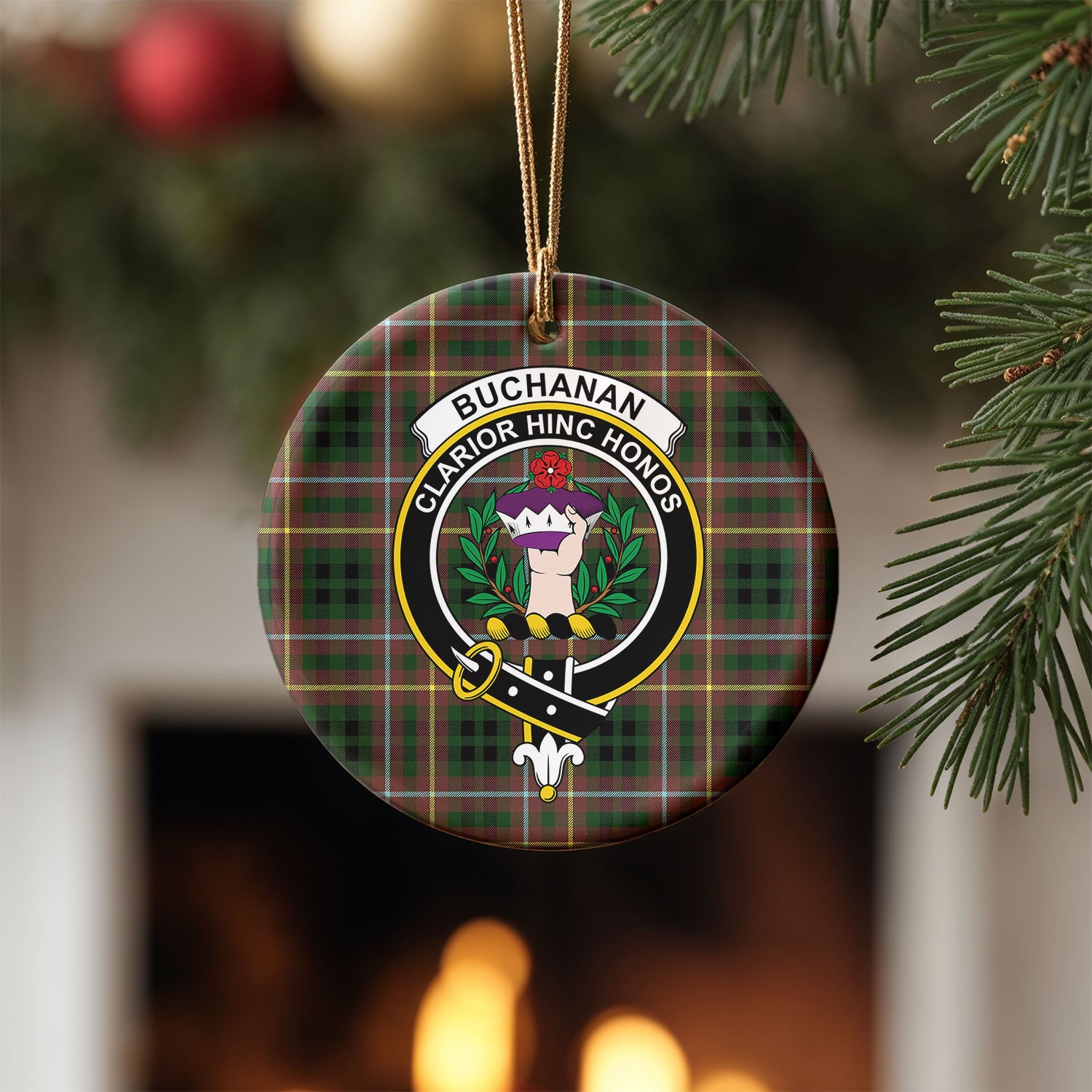 Buchanan Hunting Tartan Crest Christmas Ceramic Ornament