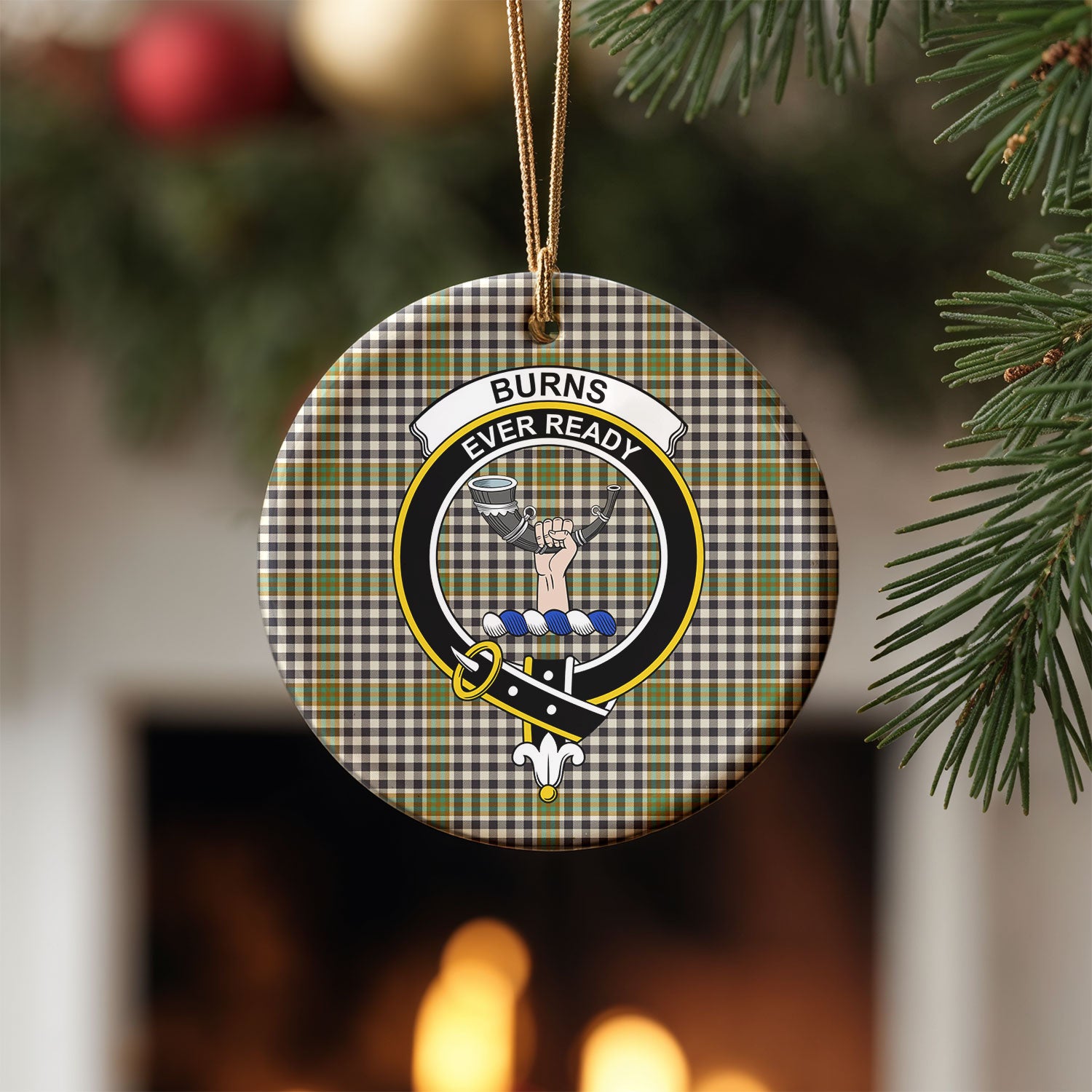 Burns Check Tartan Crest Christmas Ceramic Ornament
