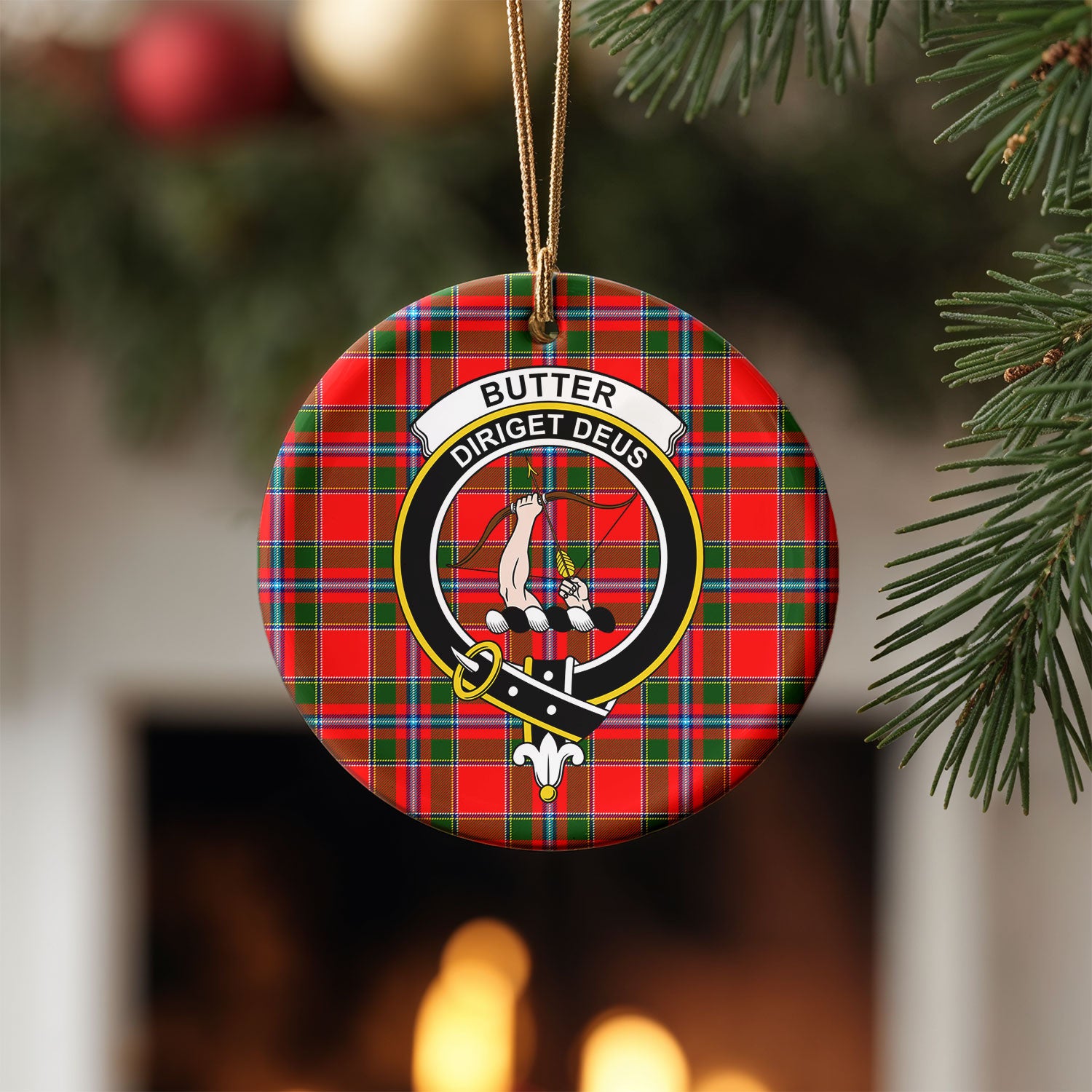 Butter Tartan Crest Christmas Ceramic Ornament