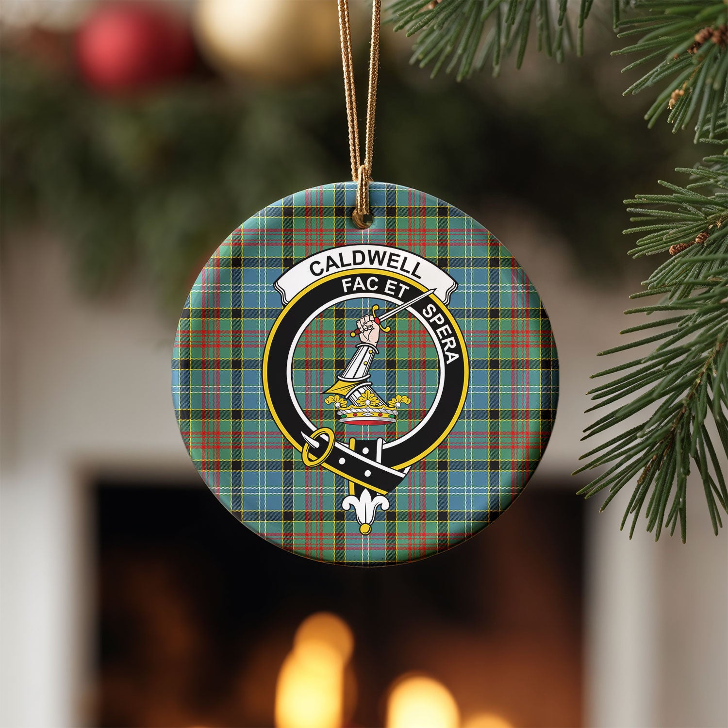 Caldwell Tartan Crest Christmas Ceramic Ornament