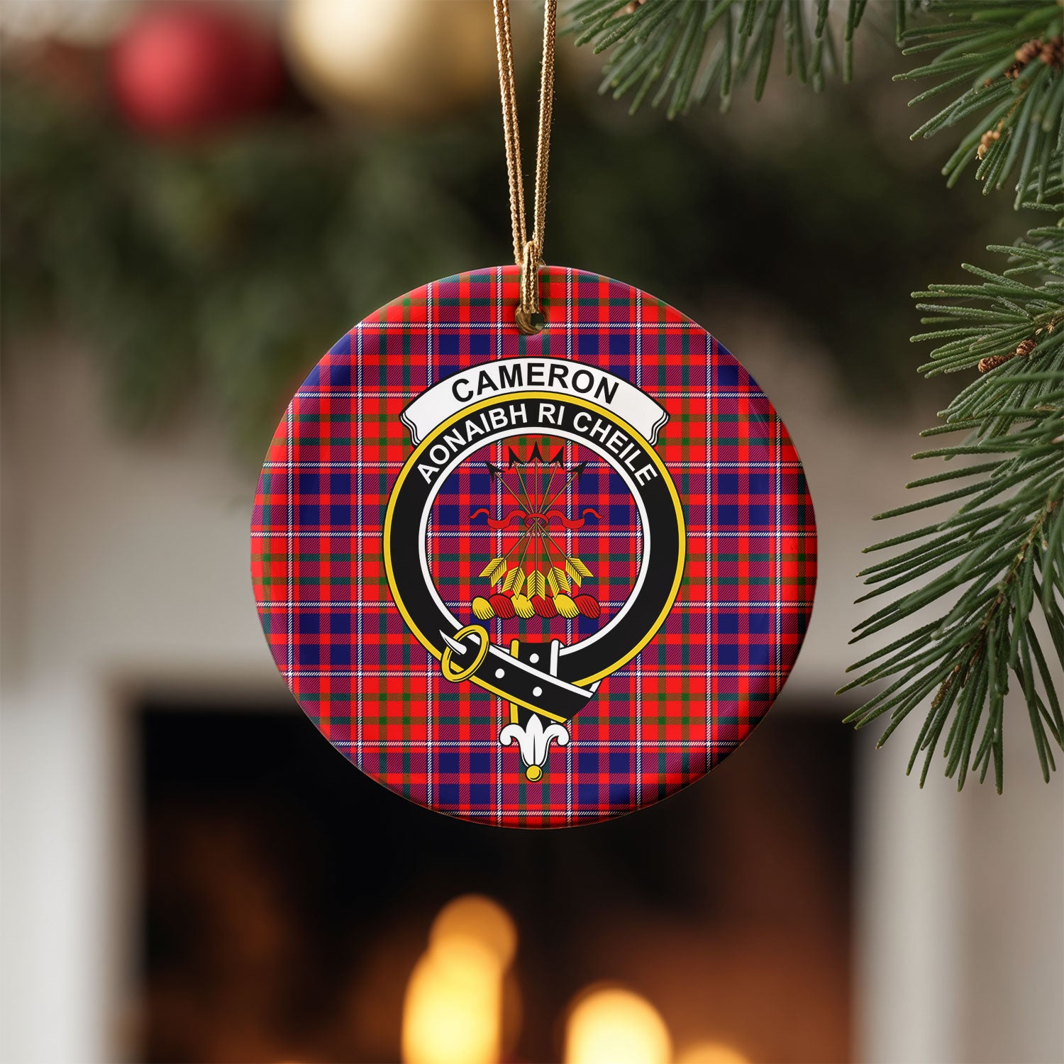 Cameron of Lochiel Modern Tartan Crest Christmas Ceramic Ornament