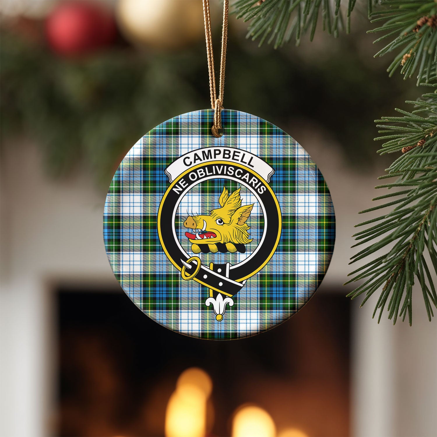 Campbell Dress Tartan Crest Christmas Ceramic Ornament