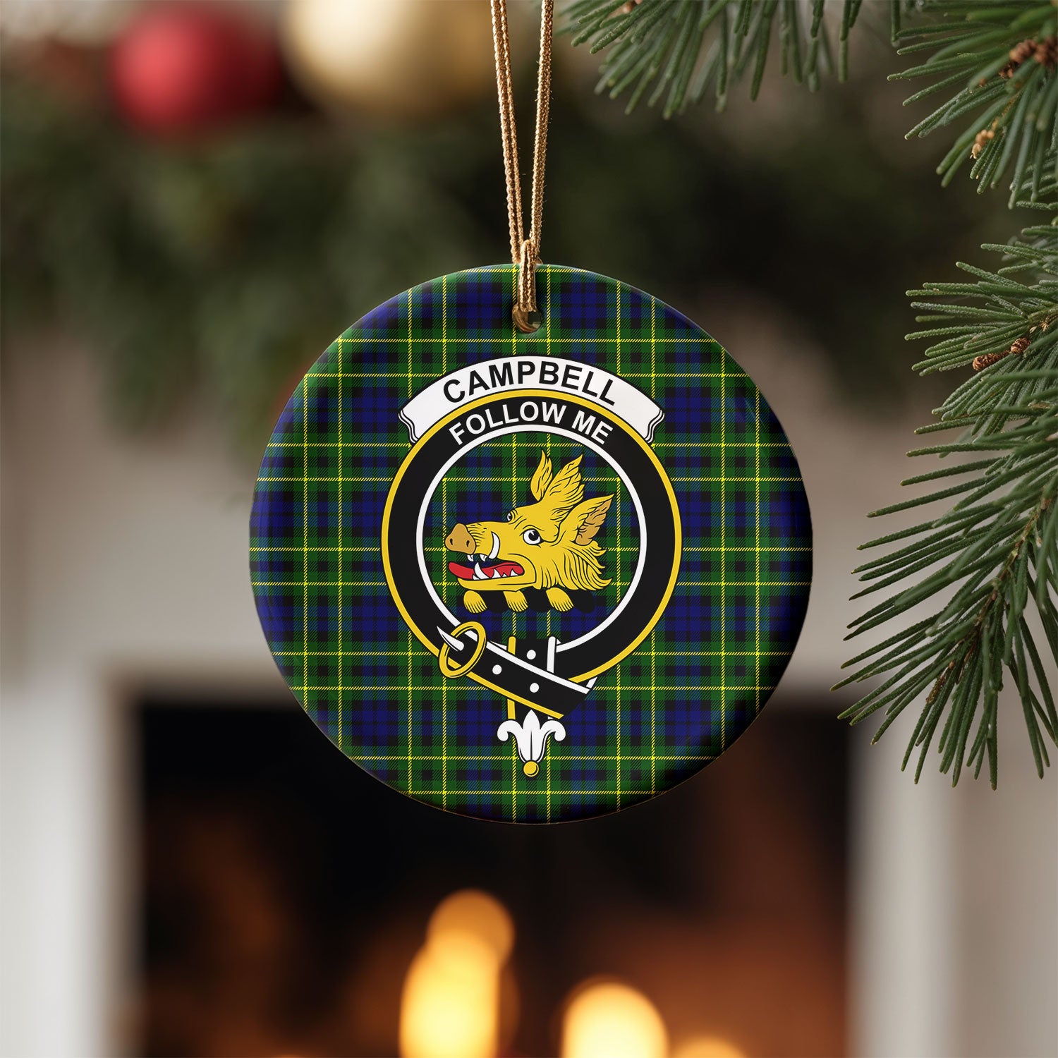 Campbell of Breadalbane Modern Tartan Crest Christmas Ceramic Ornament