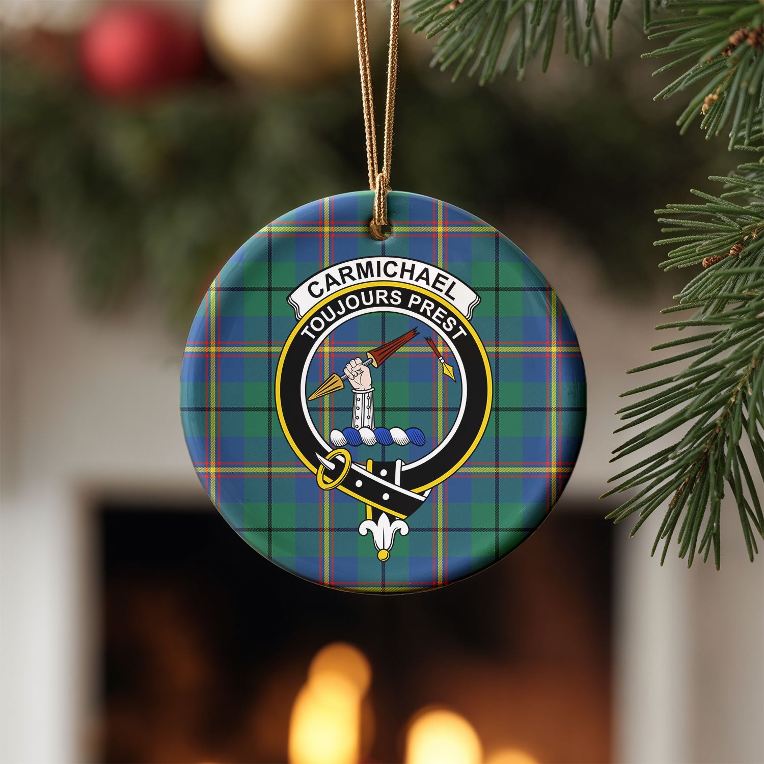 Carmichael Ancient Tartan Crest Christmas Ceramic Ornament