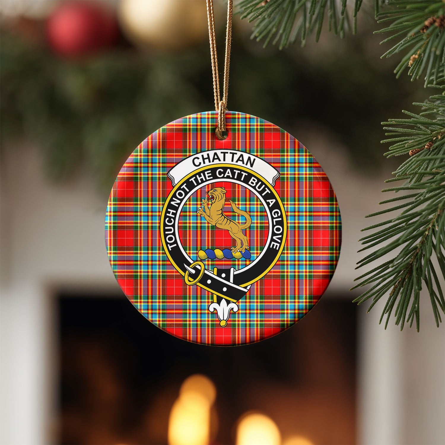 Chattan Tartan Crest Christmas Ceramic Ornament