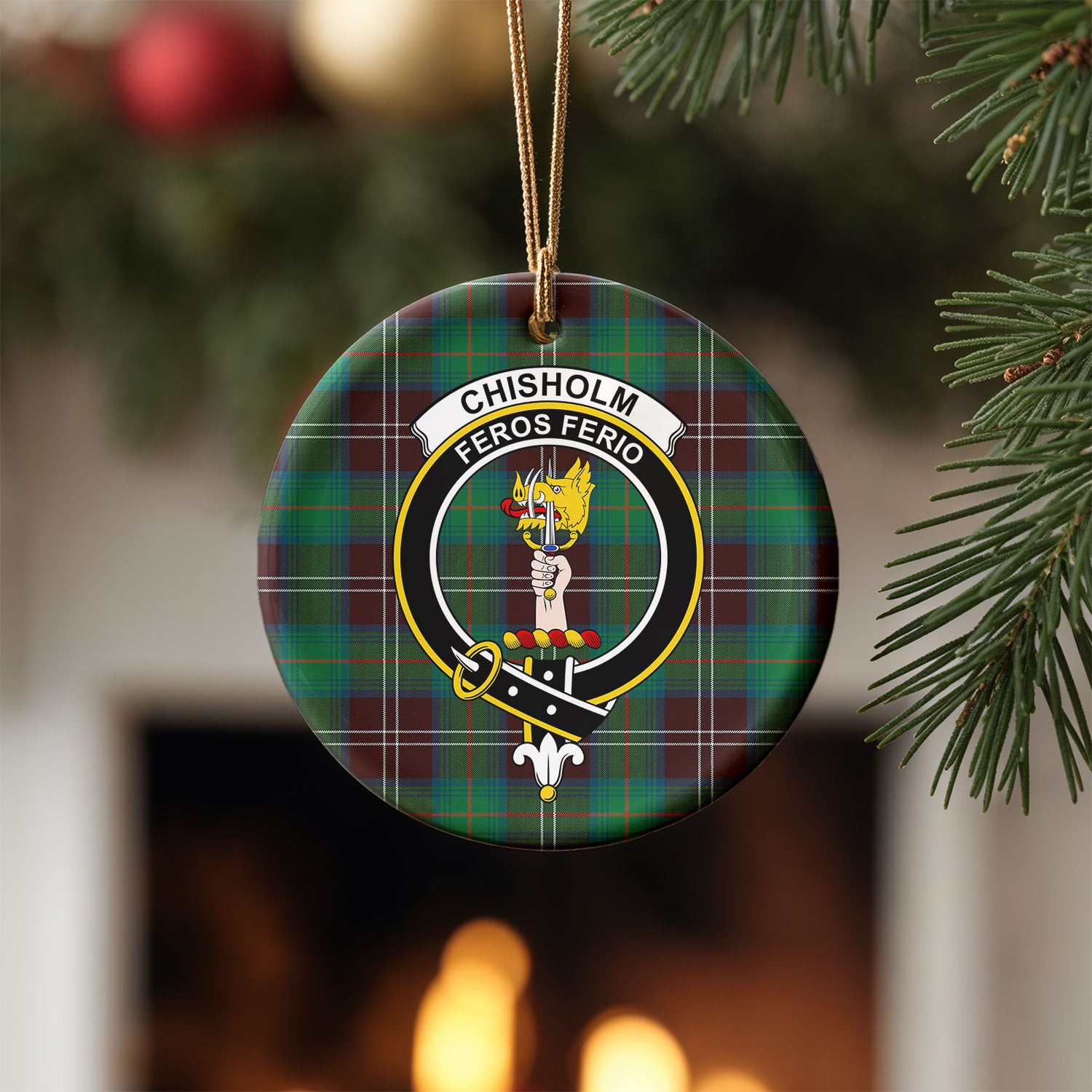 Chisholm Hunting Ancient Tartan Crest Christmas Ceramic Ornament
